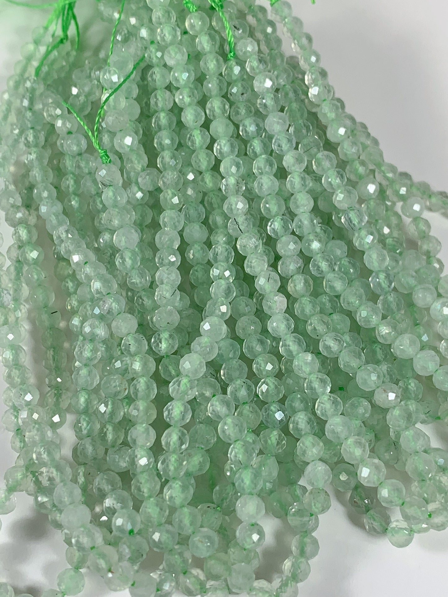 Faceted Green Prehnite Beads: Natural Gemstone Strand (2mm 3mm 4mm)