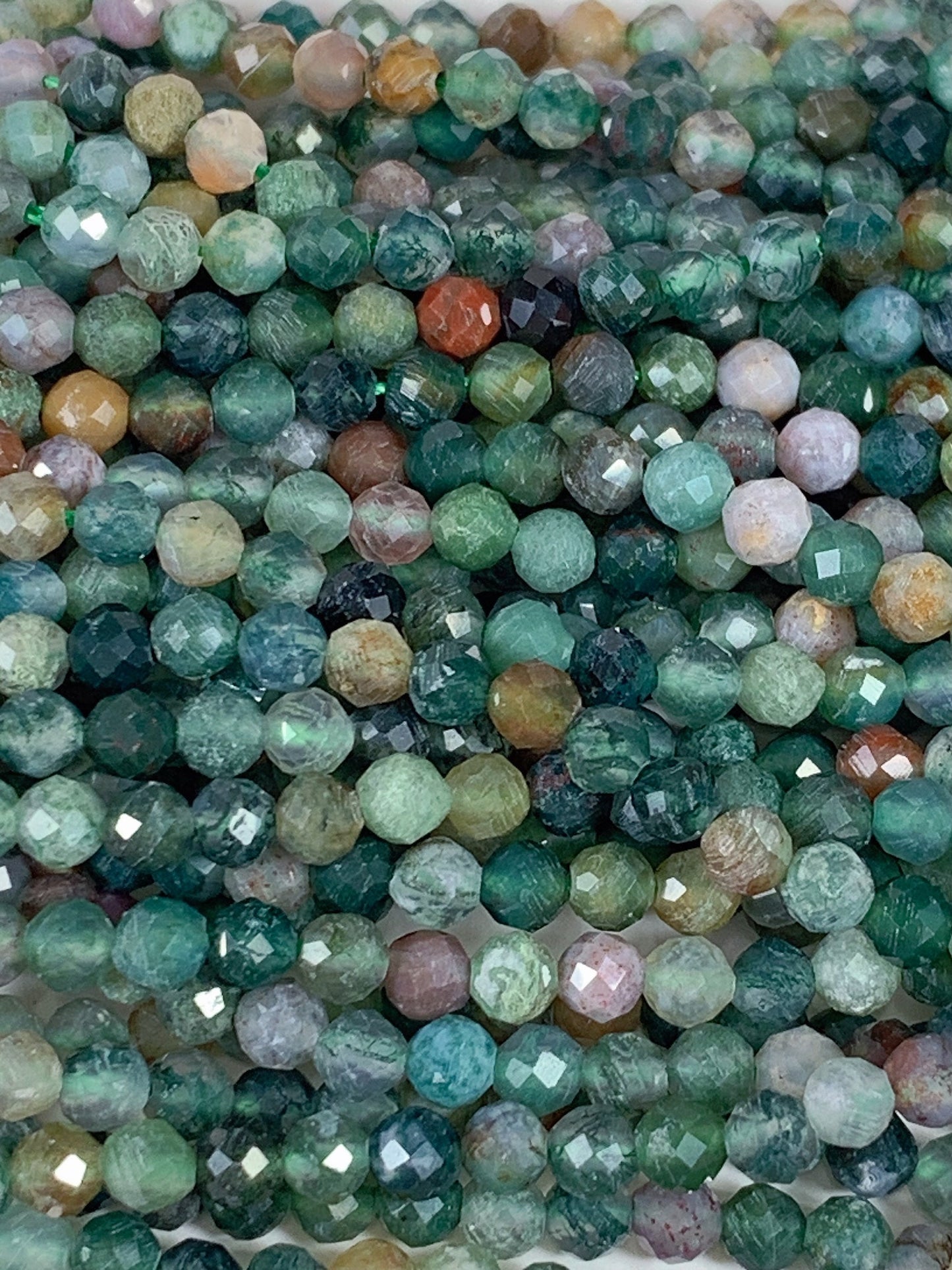 Faceted Red & Green Moss Agate Beads: Natural India Gemstone Strand