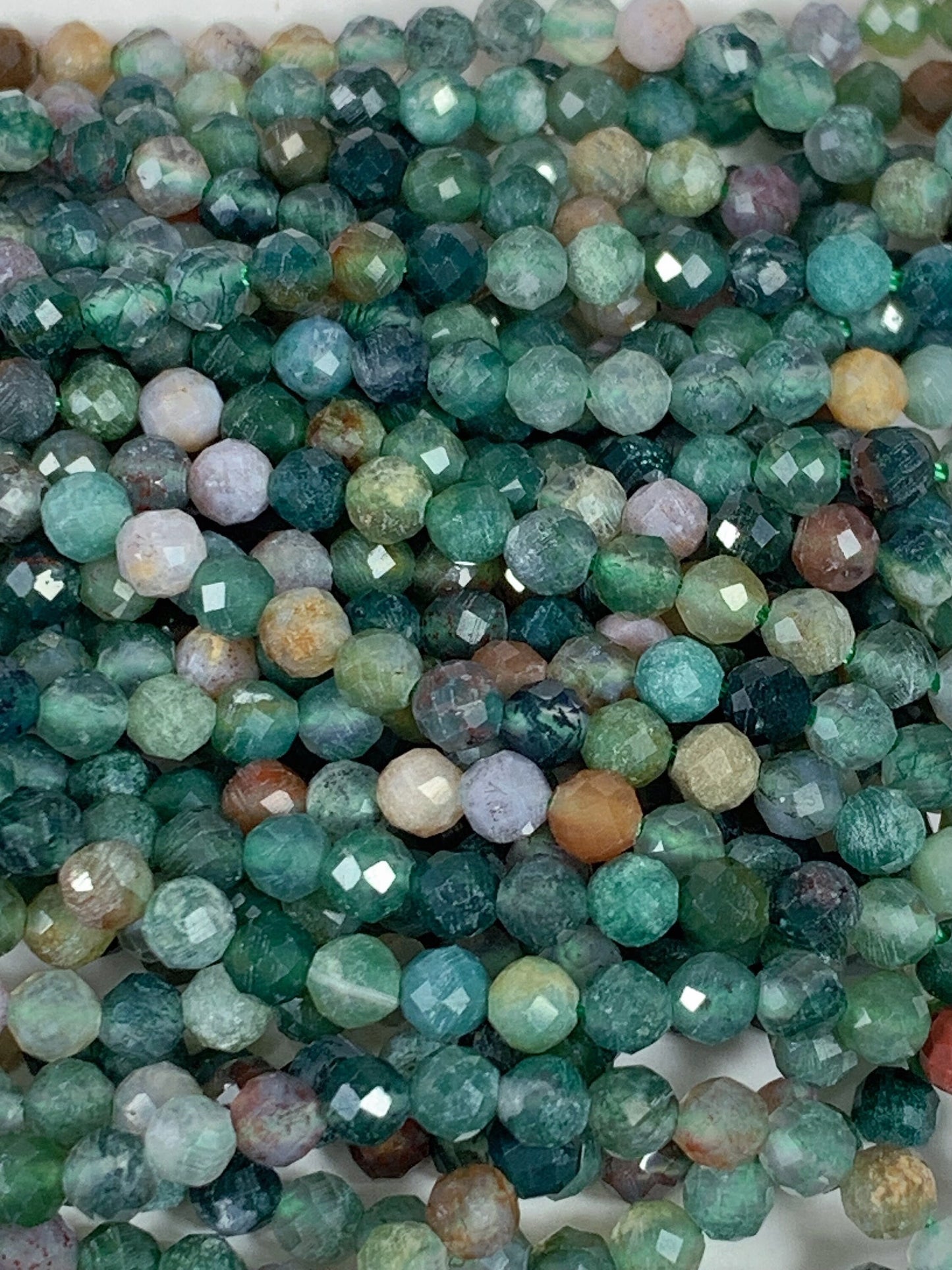 Faceted Red & Green Moss Agate Beads: Natural India Gemstone Strand