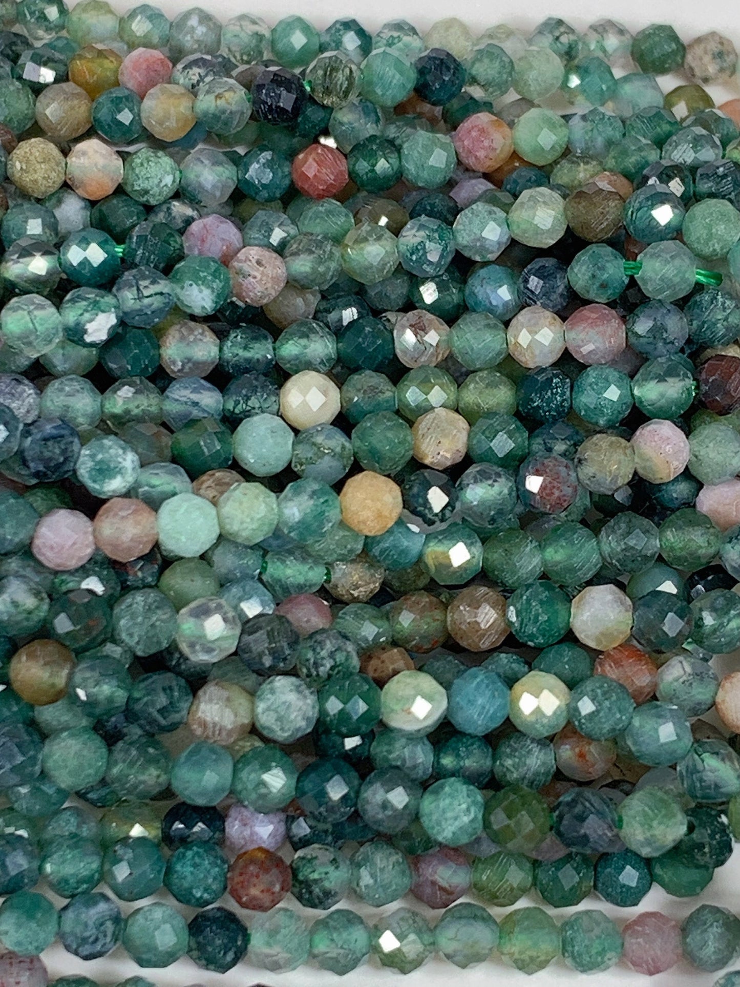Faceted Red & Green Moss Agate Beads: Natural India Gemstone Strand