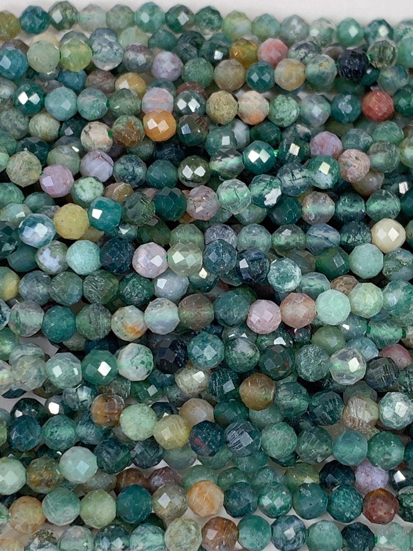 Faceted Red & Green Moss Agate Beads: Natural India Gemstone Strand