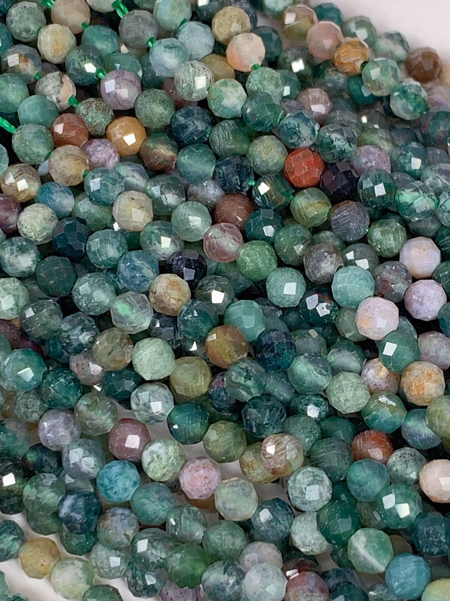Faceted Red & Green Moss Agate Beads: Natural India Gemstone Strand