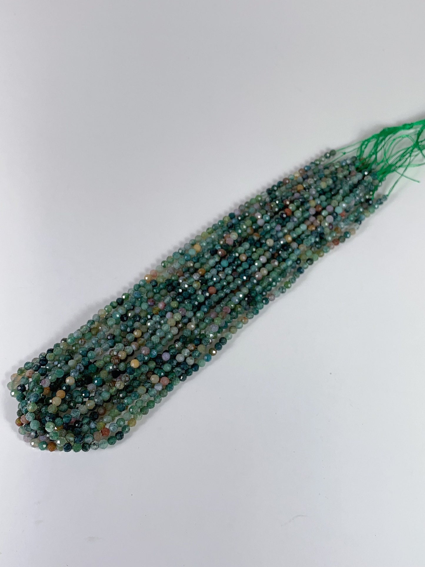 Faceted Red & Green Moss Agate Beads: Natural India Gemstone Strand