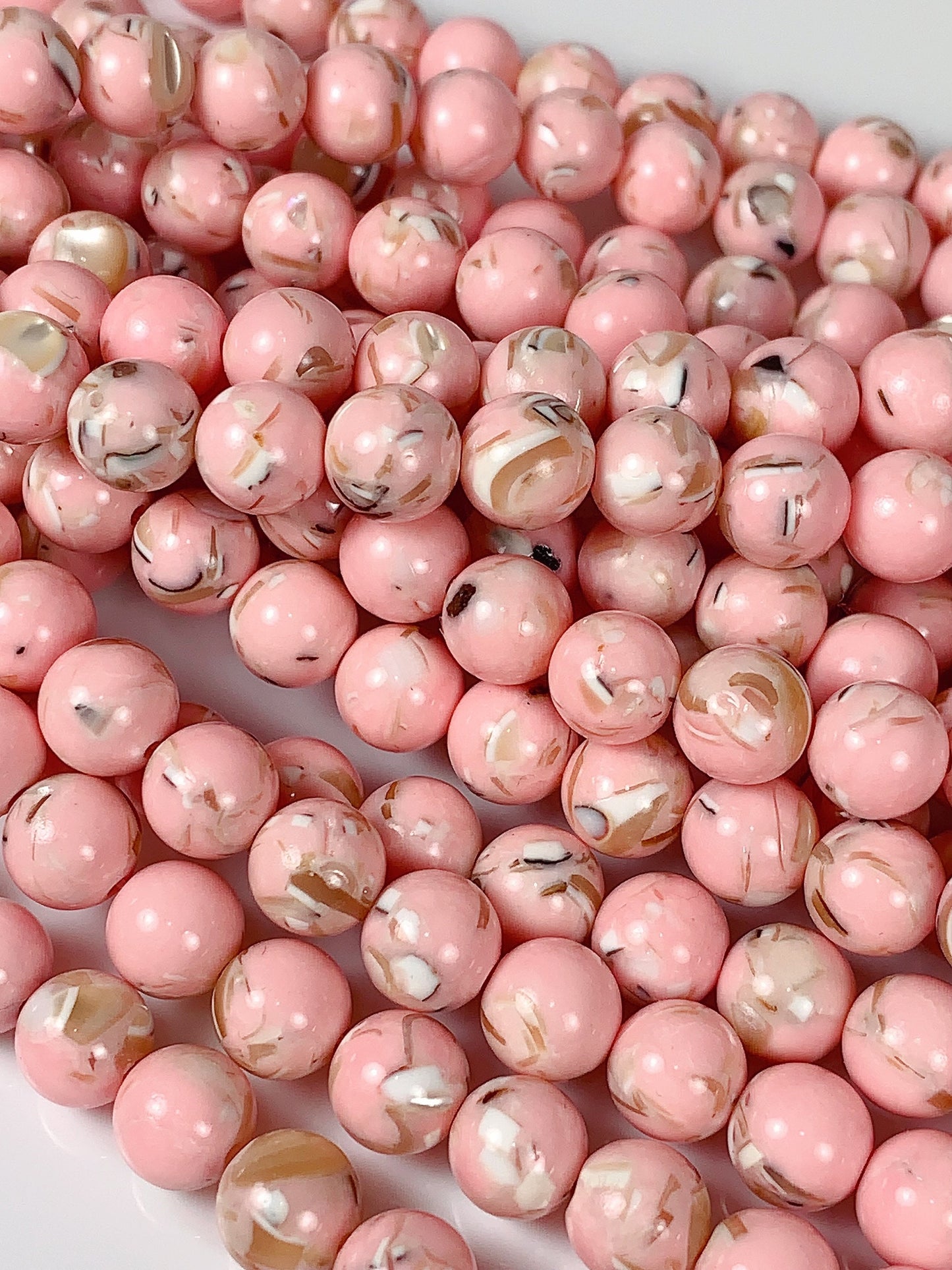 Pink Dyed Synthetic Shell Smooth Round Beads 15.5" Strand Gemstone  4mm 6mm 8mm 10mm