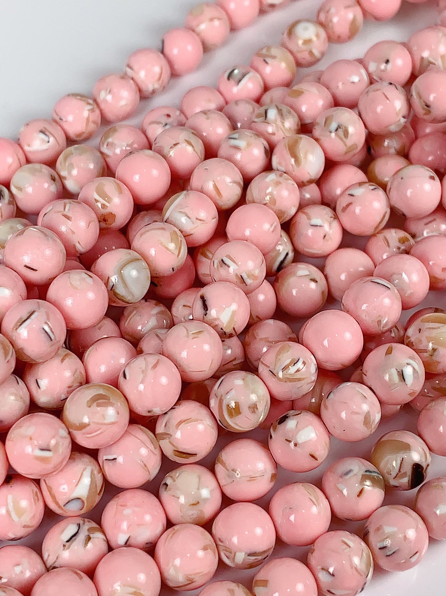 Pink Dyed Synthetic Shell Smooth Round Beads 15.5" Strand Gemstone  4mm 6mm 8mm 10mm