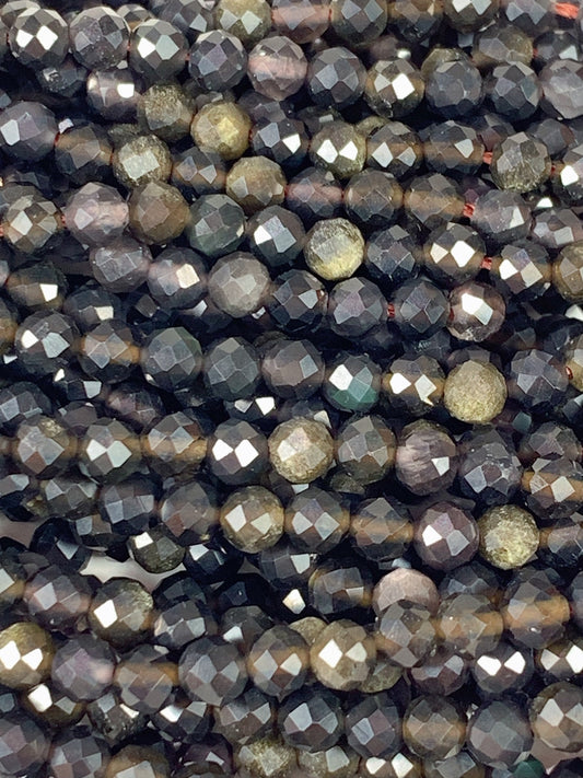 Grade AAA Genuine Natural Rainbow Obsidian  Faceted Round Beads 15.5" Strand 2mm 3mm 4mm