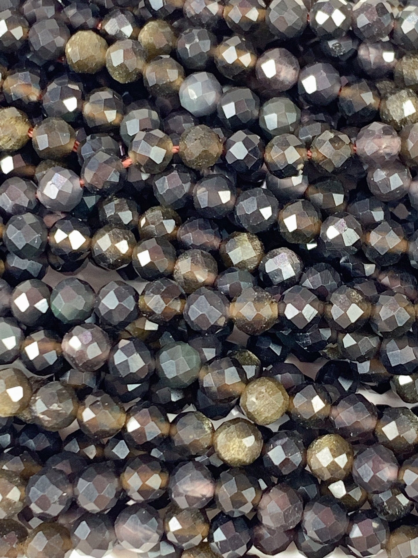 Grade AAA Genuine Natural Rainbow Obsidian  Faceted Round Beads 15.5" Strand 2mm 3mm 4mm