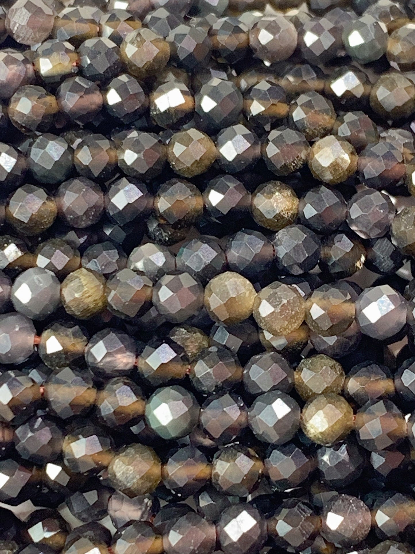 Grade AAA Genuine Natural Rainbow Obsidian  Faceted Round Beads 15.5" Strand 2mm 3mm 4mm