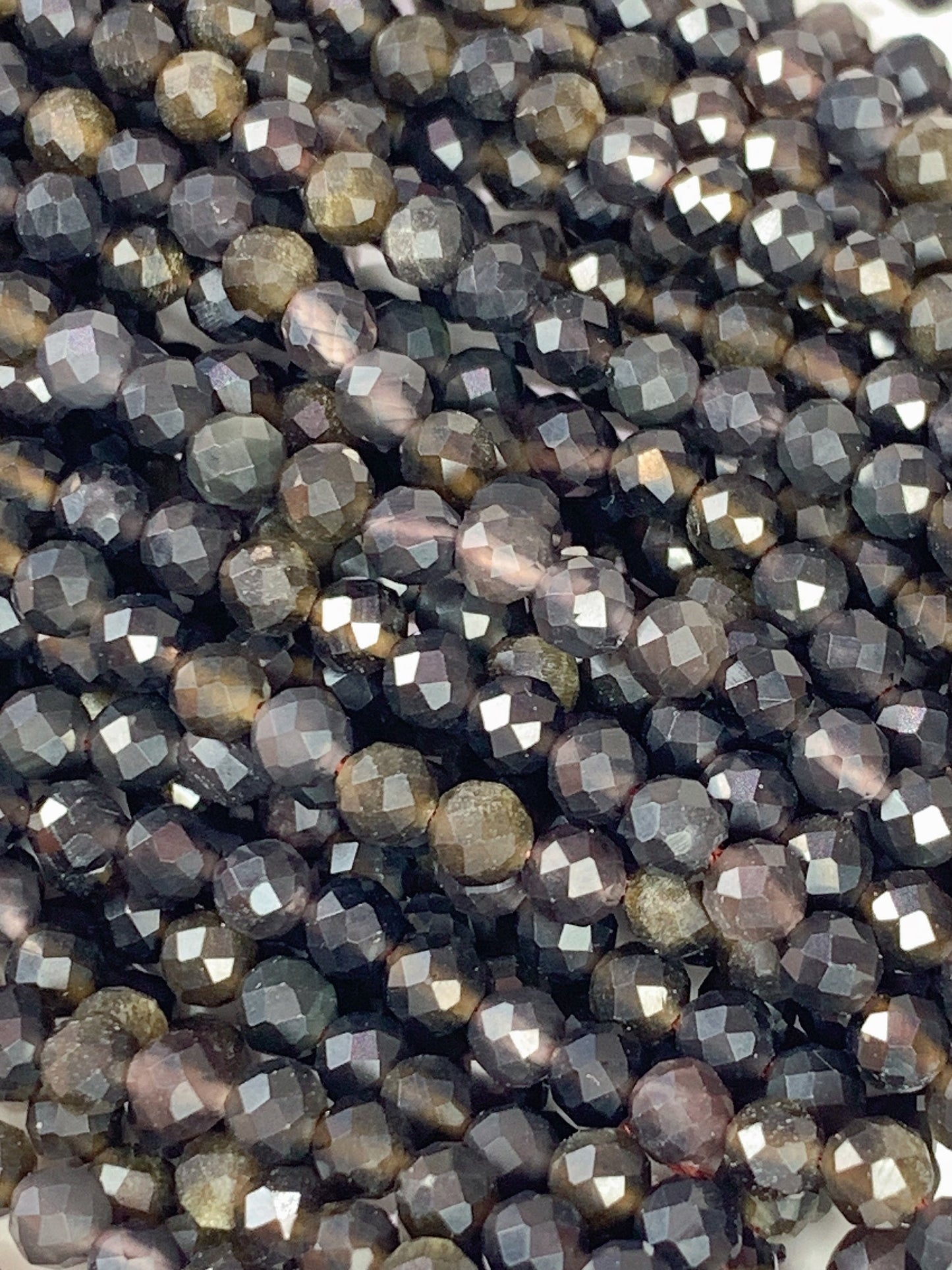 Grade AAA Genuine Natural Rainbow Obsidian  Faceted Round Beads 15.5" Strand 2mm 3mm 4mm
