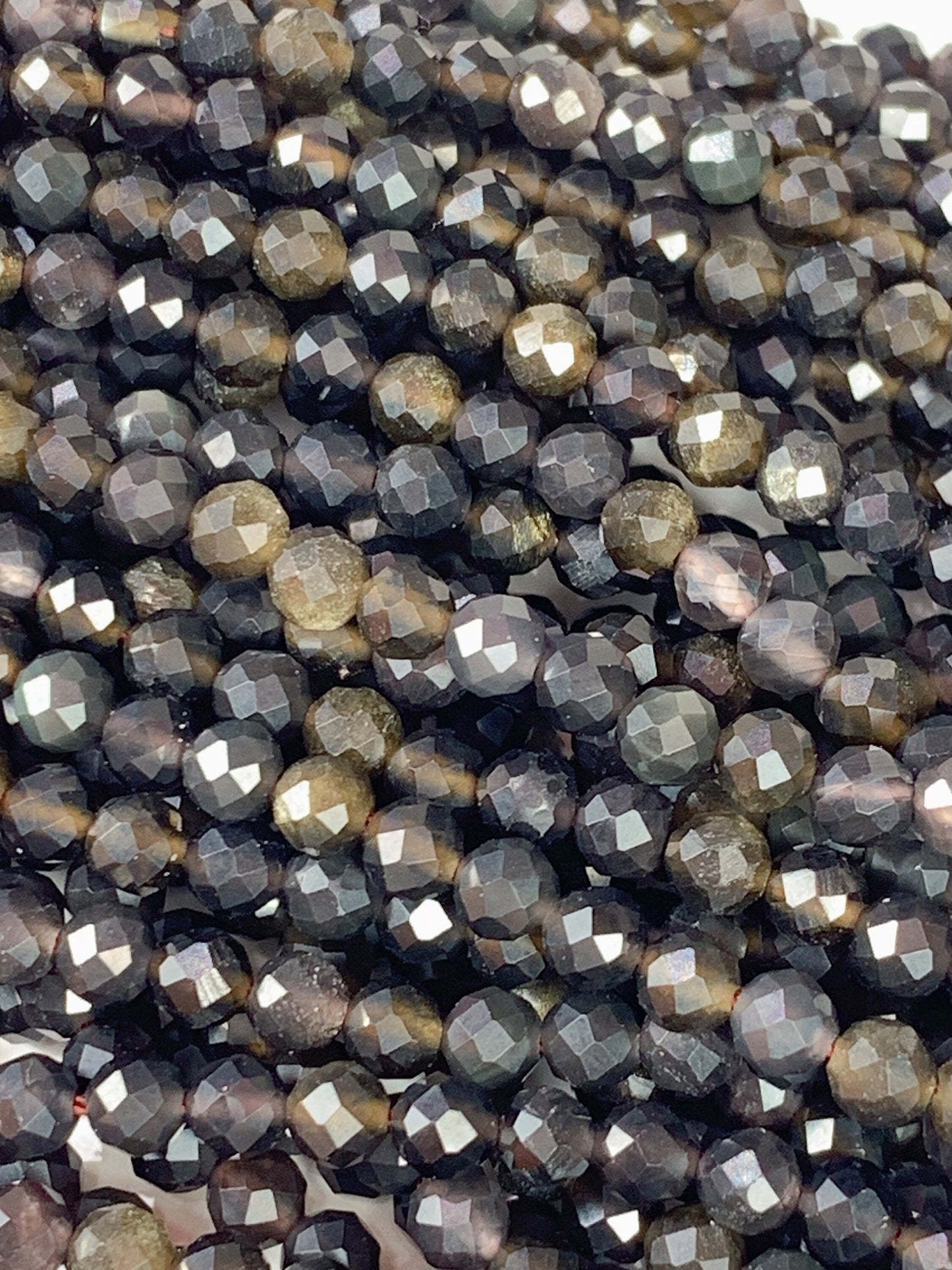 Grade AAA Genuine Natural Rainbow Obsidian  Faceted Round Beads 15.5" Strand 2mm 3mm 4mm