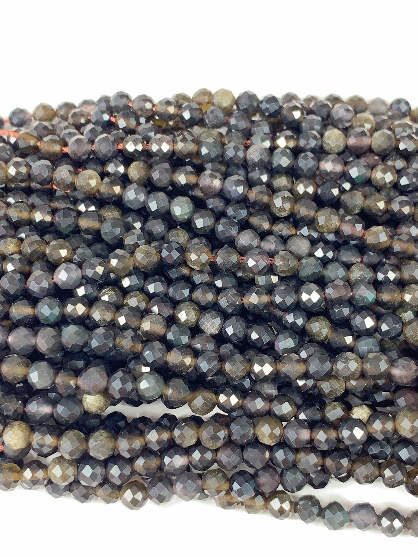 Grade AAA Genuine Natural Rainbow Obsidian  Faceted Round Beads 15.5" Strand 2mm 3mm 4mm