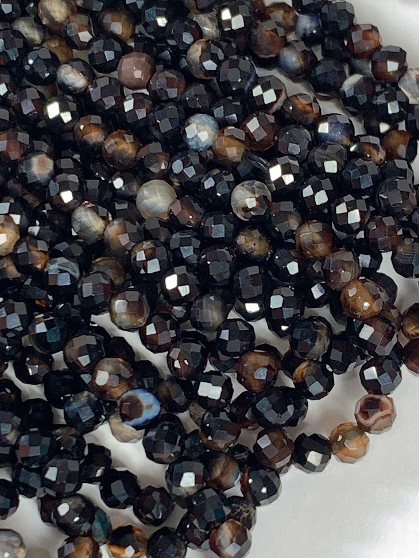 Faceted Black Brown Striped Agate Beads: Natural Gemstone Strand