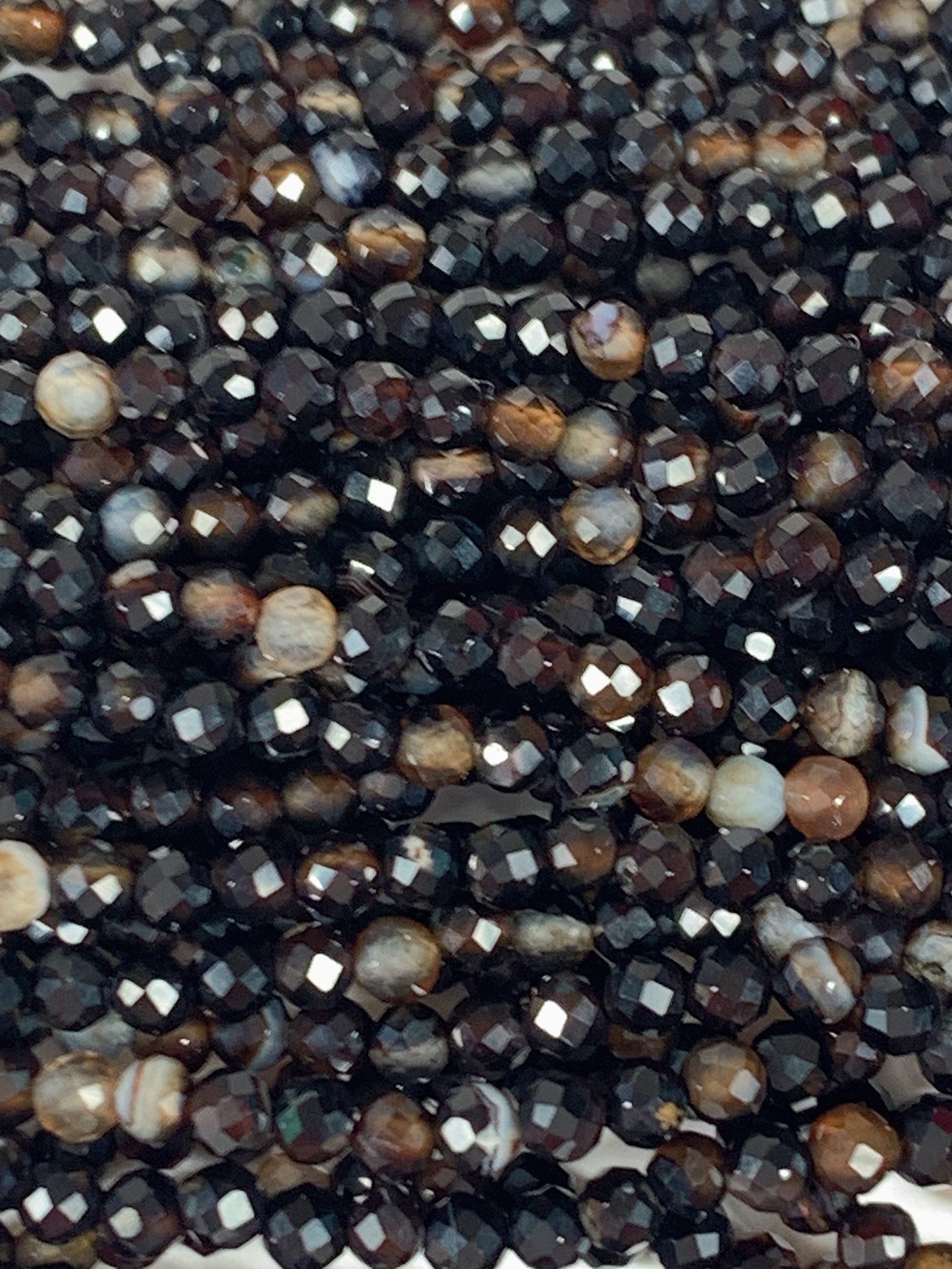Faceted Black Brown Striped Agate Beads: Natural Gemstone Strand