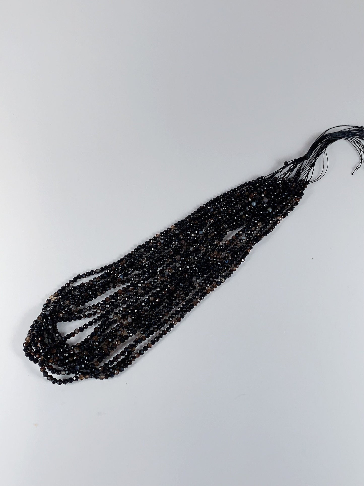 Faceted Black Brown Striped Agate Beads: Natural Gemstone Strand