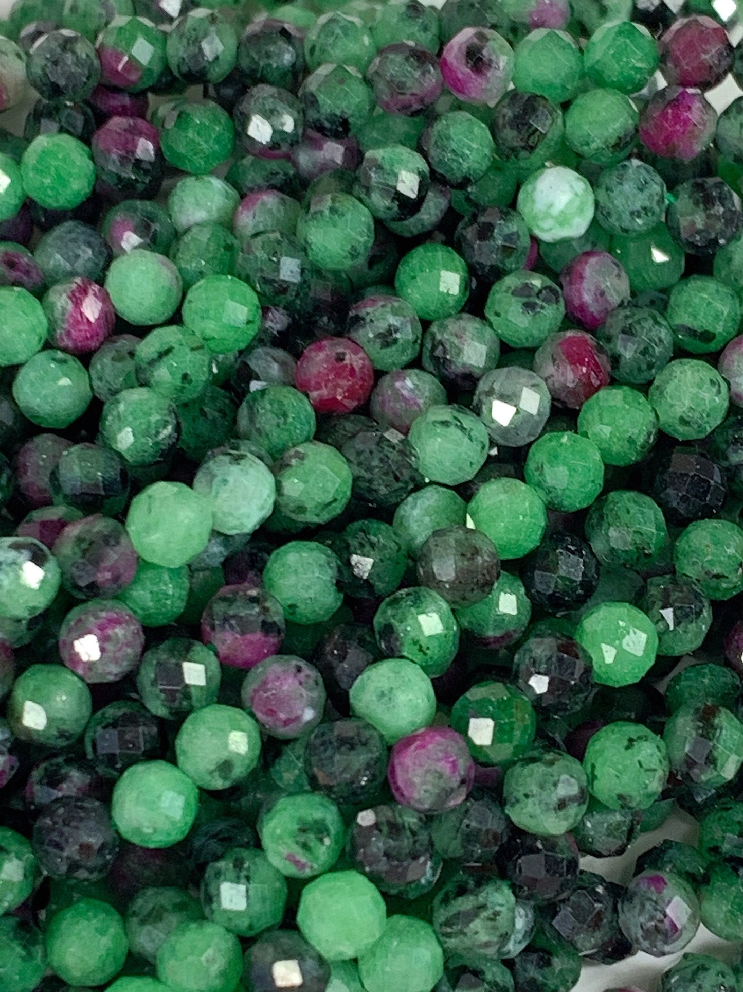 Genuine Natural Red Ruby Green Zoisite Faceted Round Beads 15.5" Strand 2mm 3mm 4mm