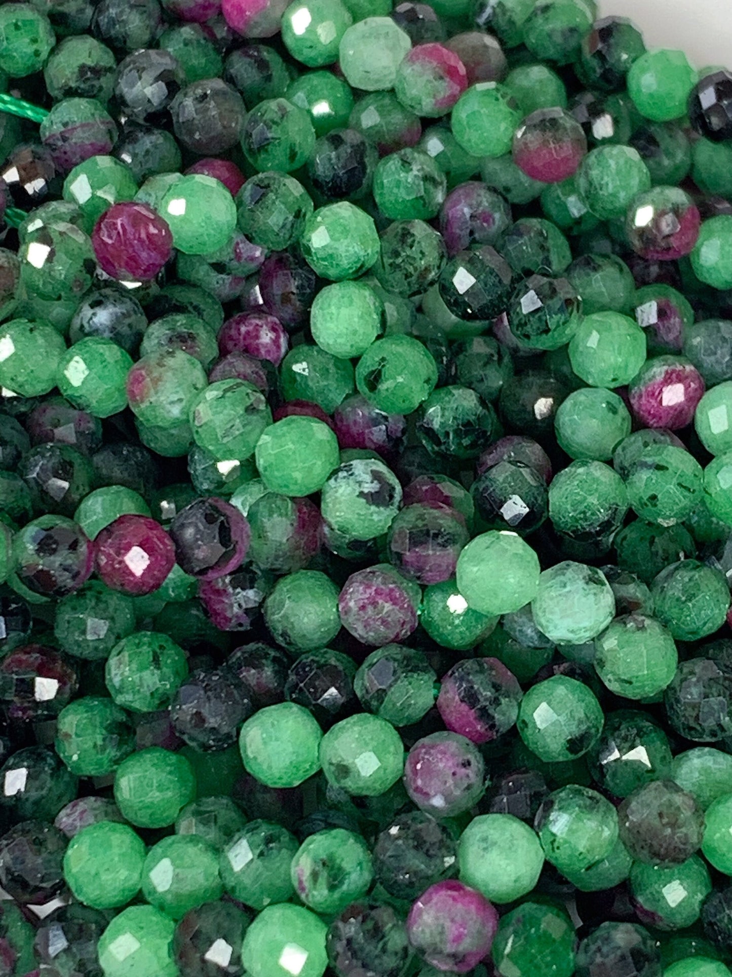 Genuine Natural Red Ruby Green Zoisite Faceted Round Beads 15.5" Strand 2mm 3mm 4mm