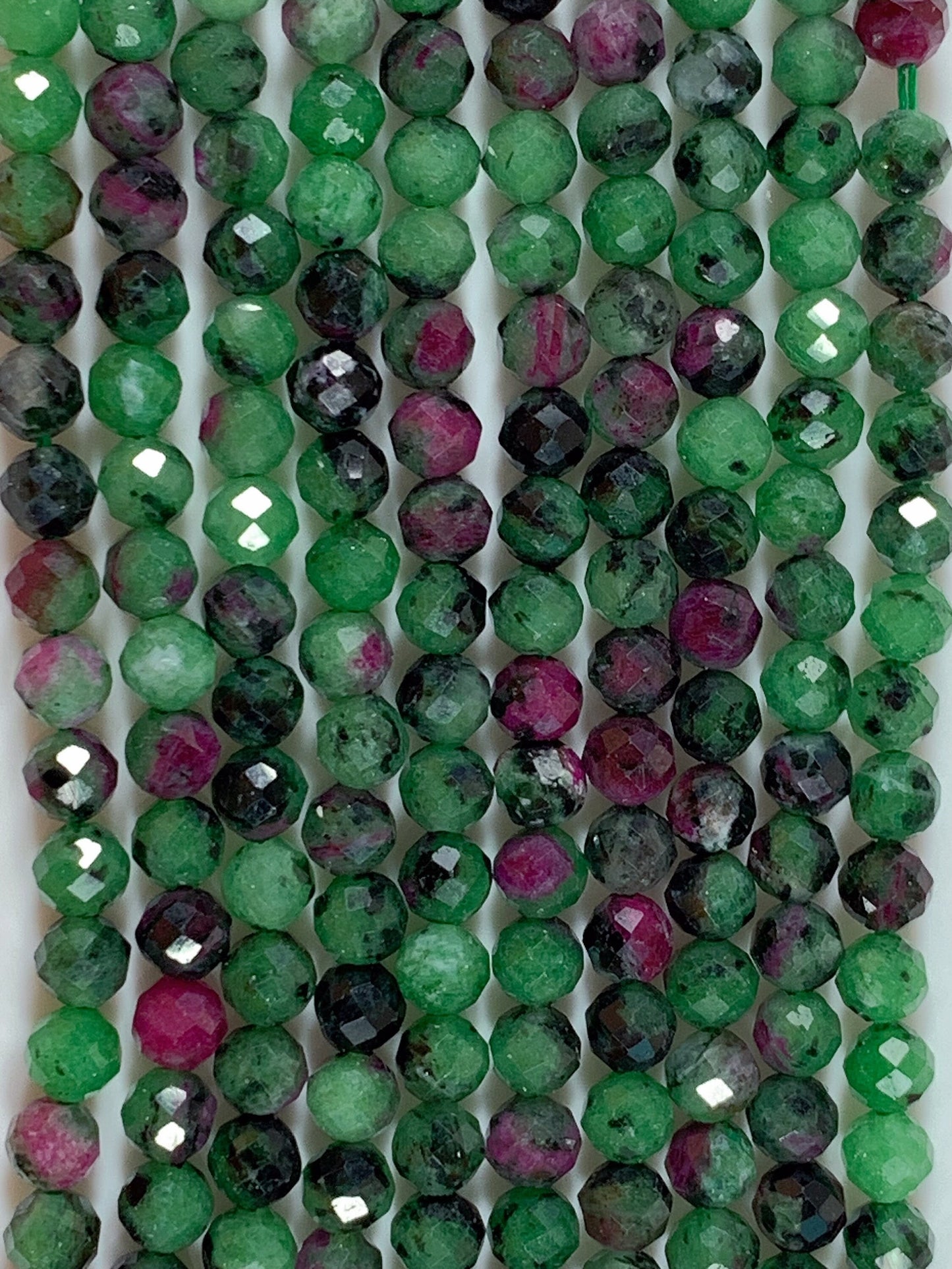 Genuine Natural Red Ruby Green Zoisite Faceted Round Beads 15.5" Strand 2mm 3mm 4mm