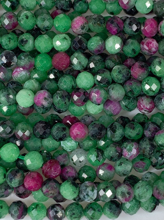 Genuine Natural Red Ruby Green Zoisite Faceted Round Beads 15.5" Strand 2mm 3mm 4mm