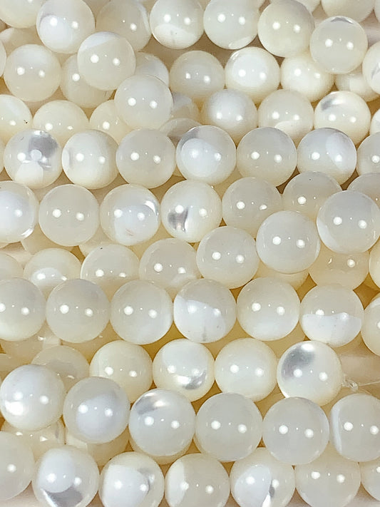AAA Natural White Mother of Pearl Shell Smooth Round Beads Gemstone Strand  15" 2mm 3mm 4mm 6mm 8mm 10mm 12mm 14mm