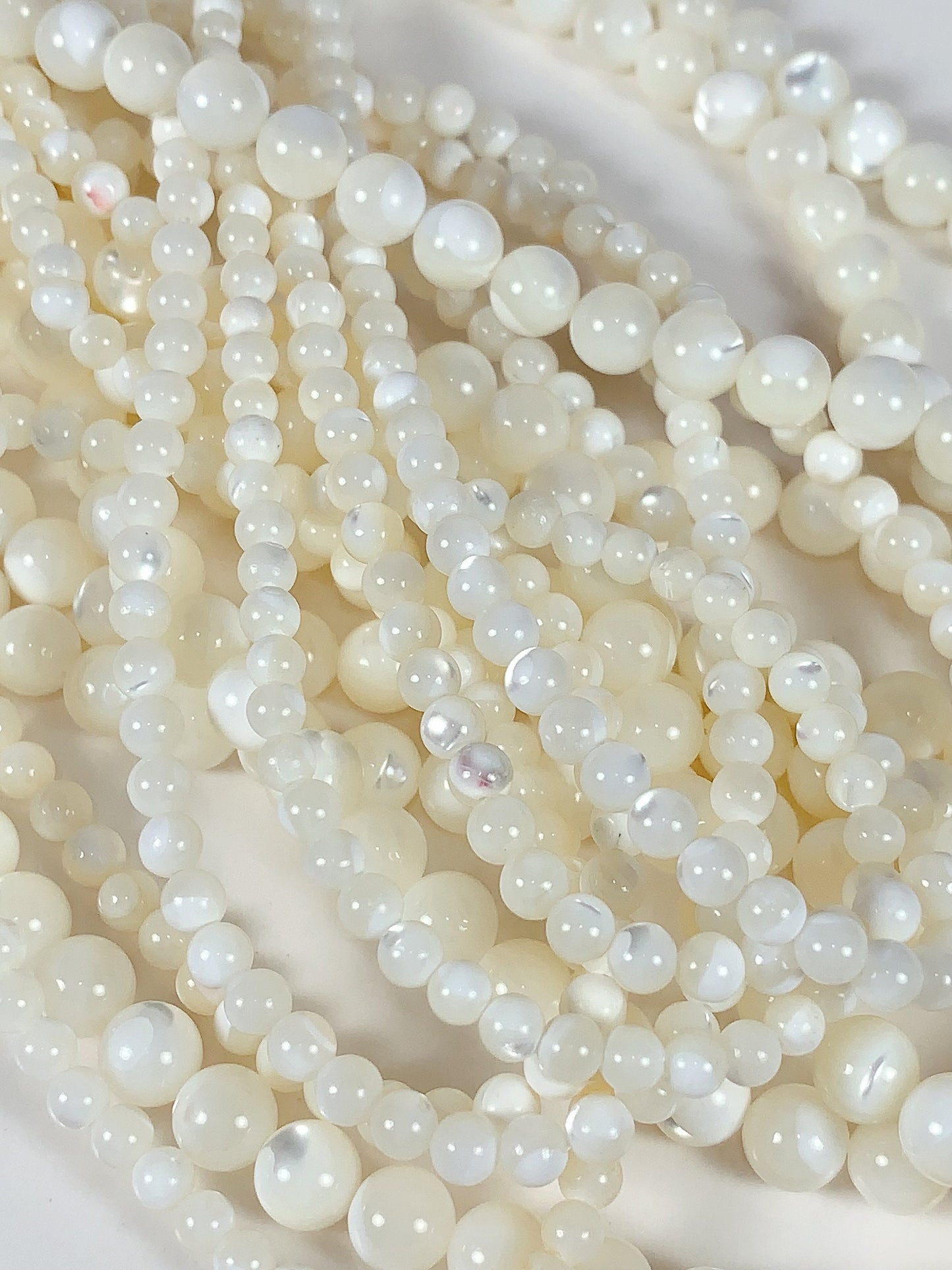 AAA Natural White Mother of Pearl Shell Smooth Round Beads Gemstone Strand  15" 2mm 3mm 4mm 6mm 8mm 10mm 12mm 14mm