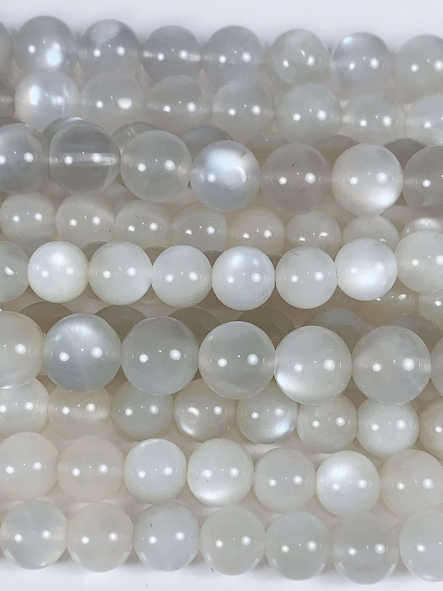 AAA Gray White Moonstone Beads: Genuine Cat Eye Gemstone, 15.5" Strand