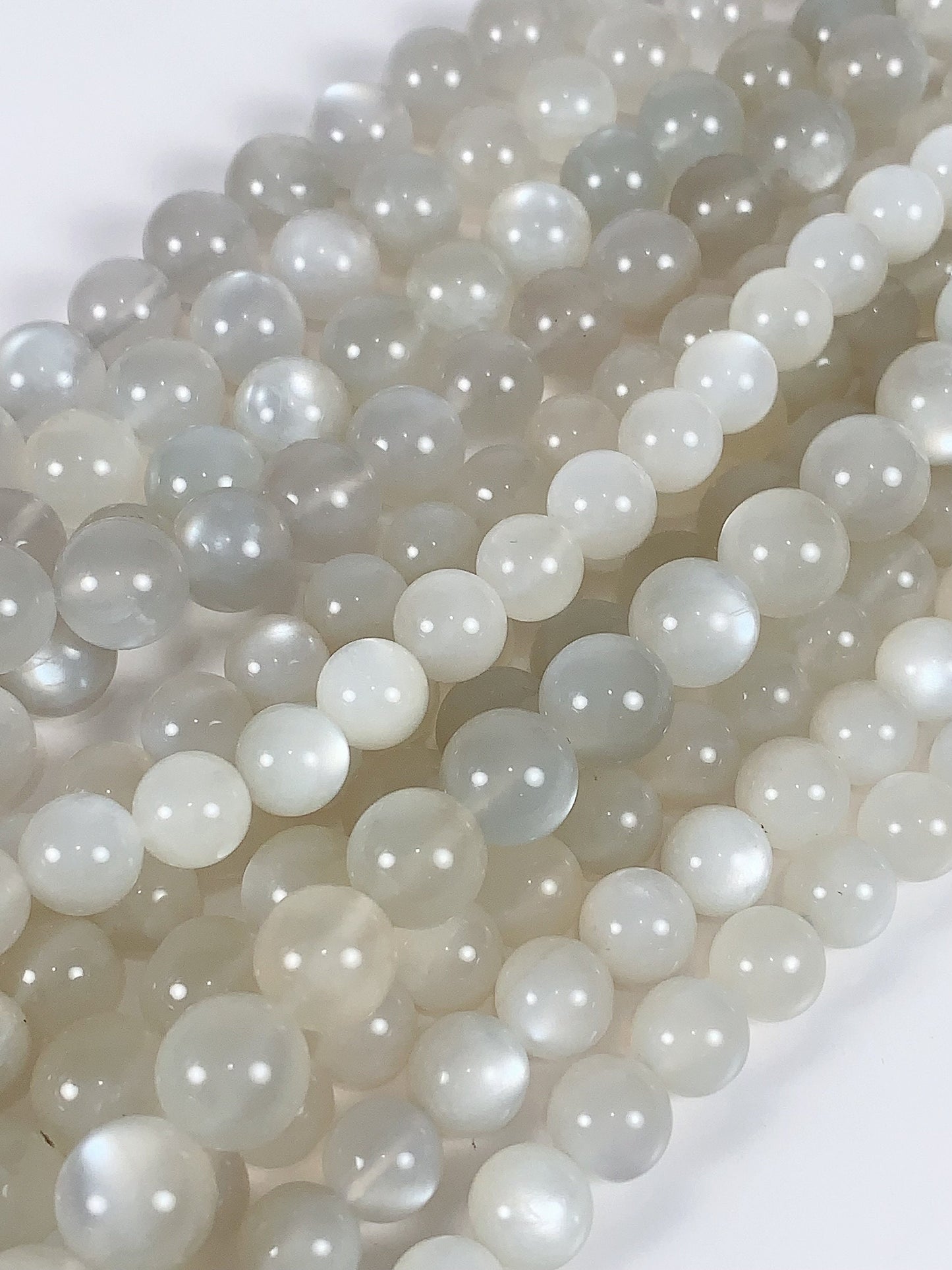 AAA Gray White Moonstone Beads: Genuine Cat Eye Gemstone, 15.5" Strand