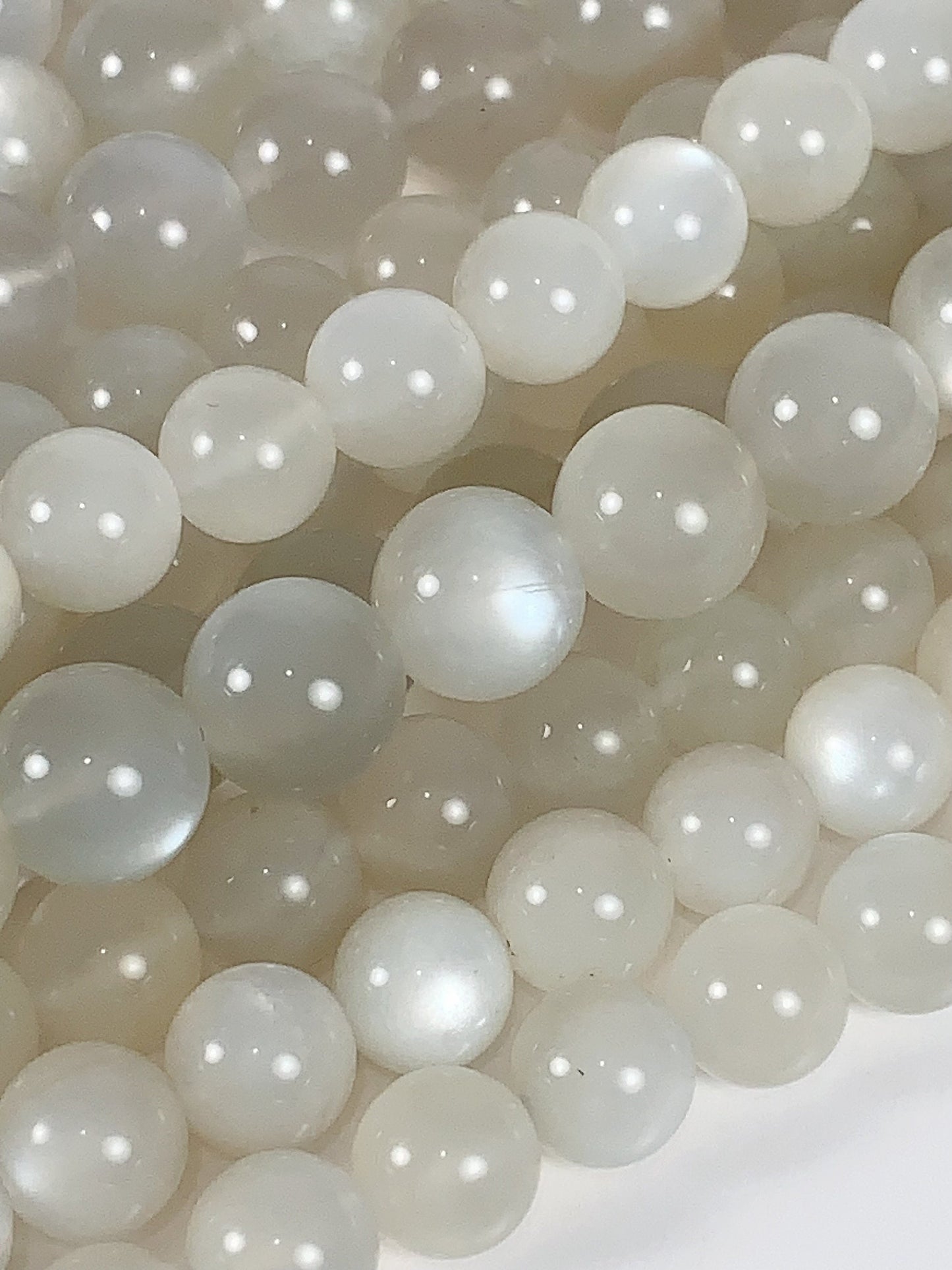 AAA Gray White Moonstone Beads: Genuine Cat Eye Gemstone, 15.5" Strand