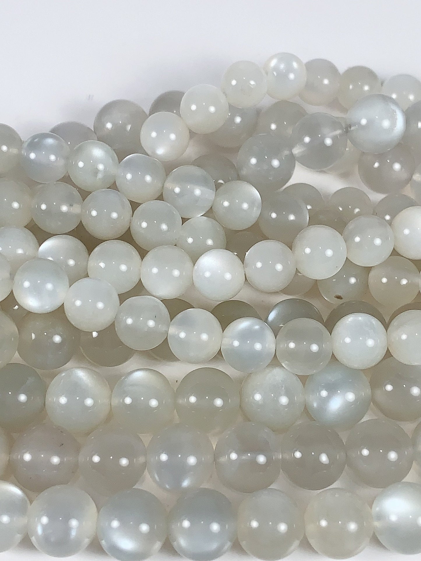 AAA Gray White Moonstone Beads: Genuine Cat Eye Gemstone, 15.5" Strand