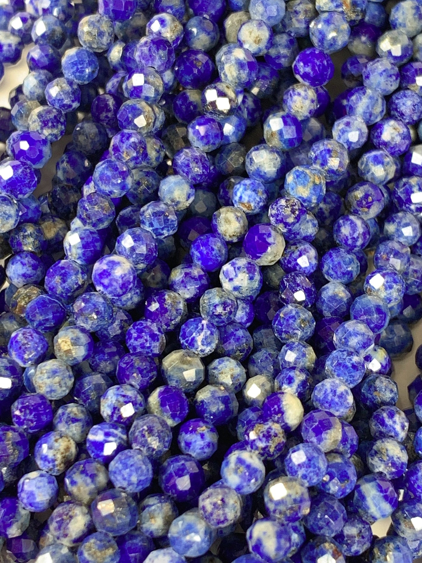 Genuine Natural Blue Lapis Lazuli Faceted Round Beads 15.5" Strand 2mm 3mm 4mm