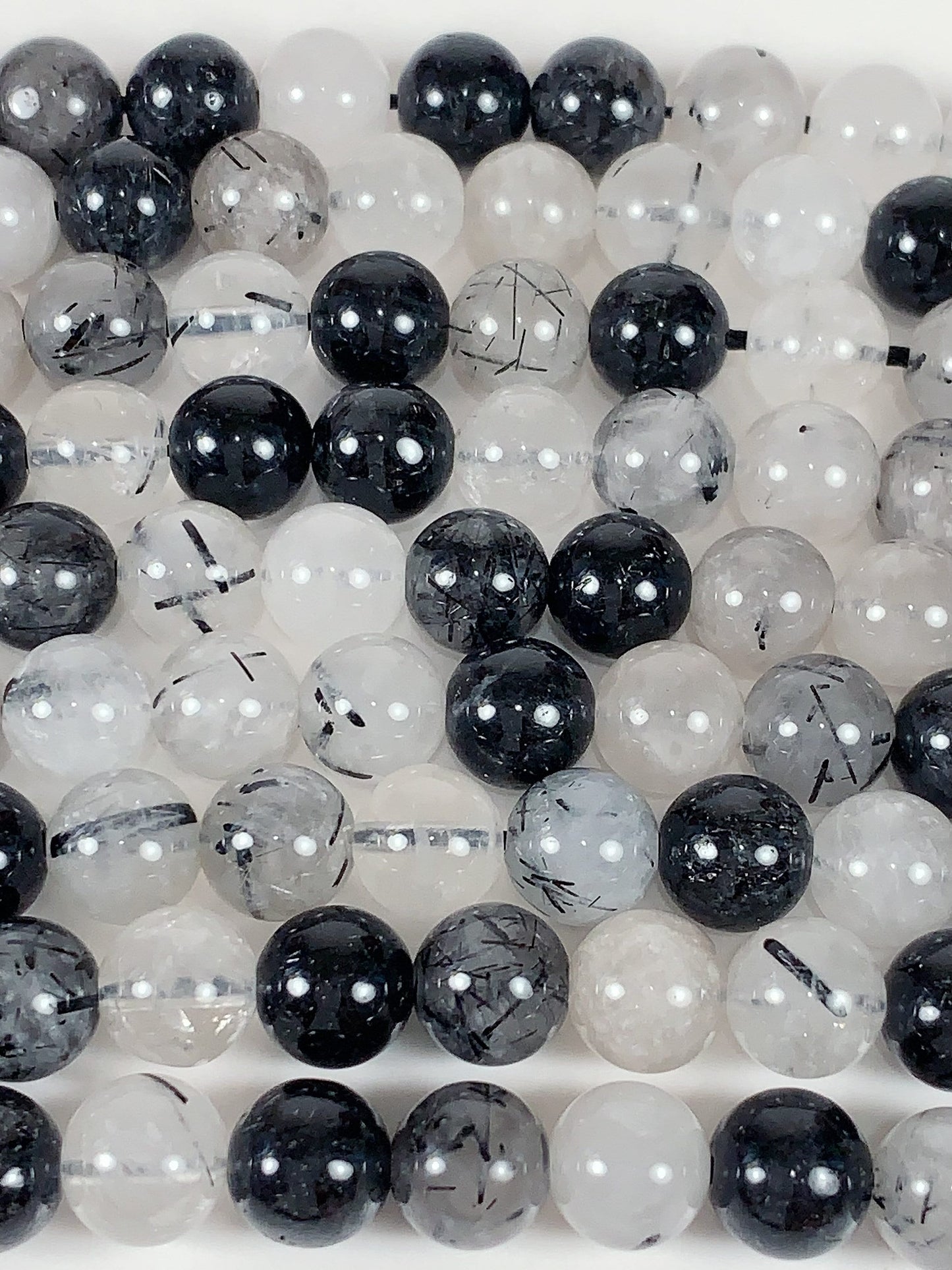 Black Tourmaline Rutilated Quartz Beads: Natural Gemstone Strand