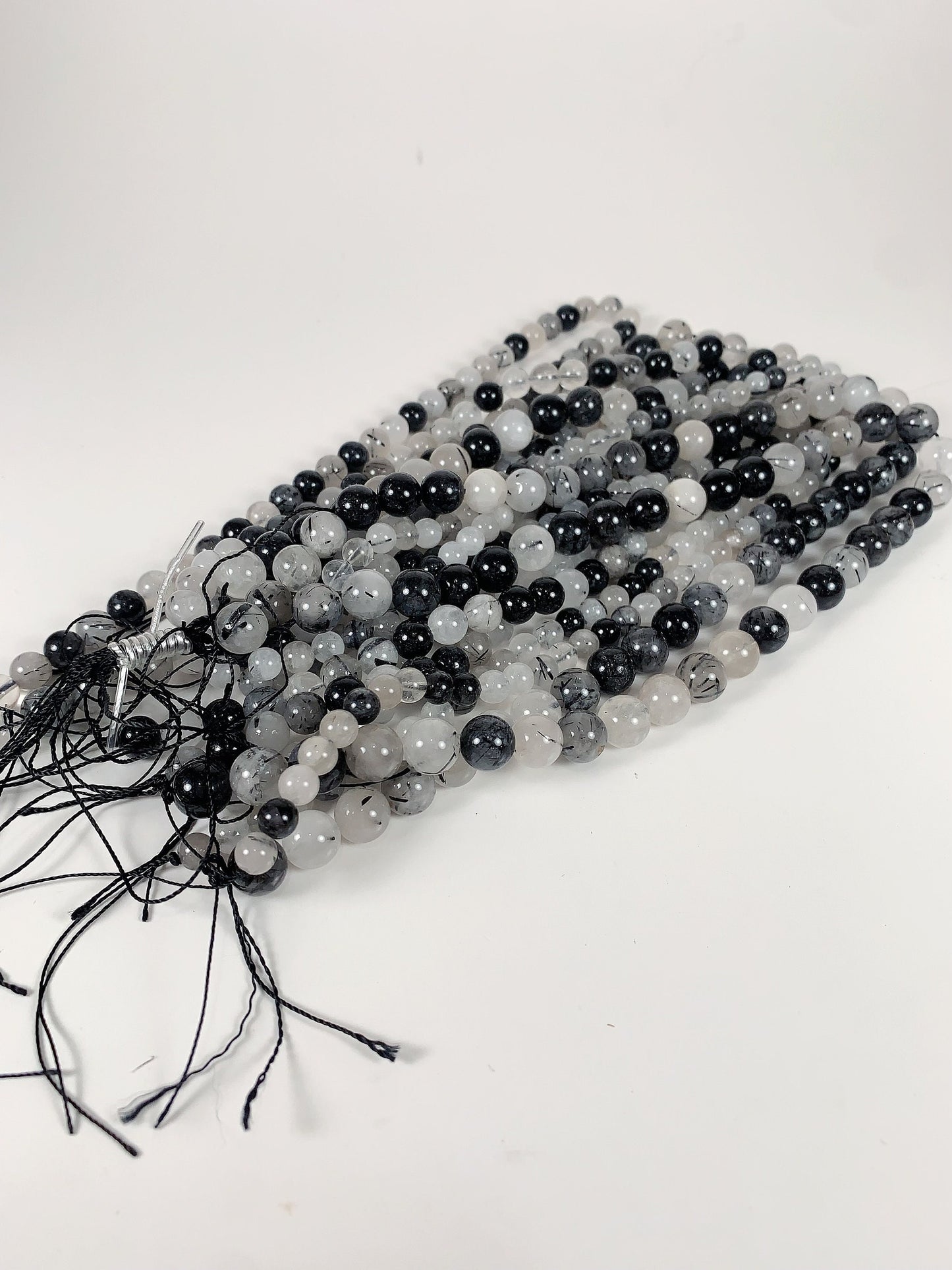 Black Tourmaline Rutilated Quartz Beads: Natural Gemstone Strand