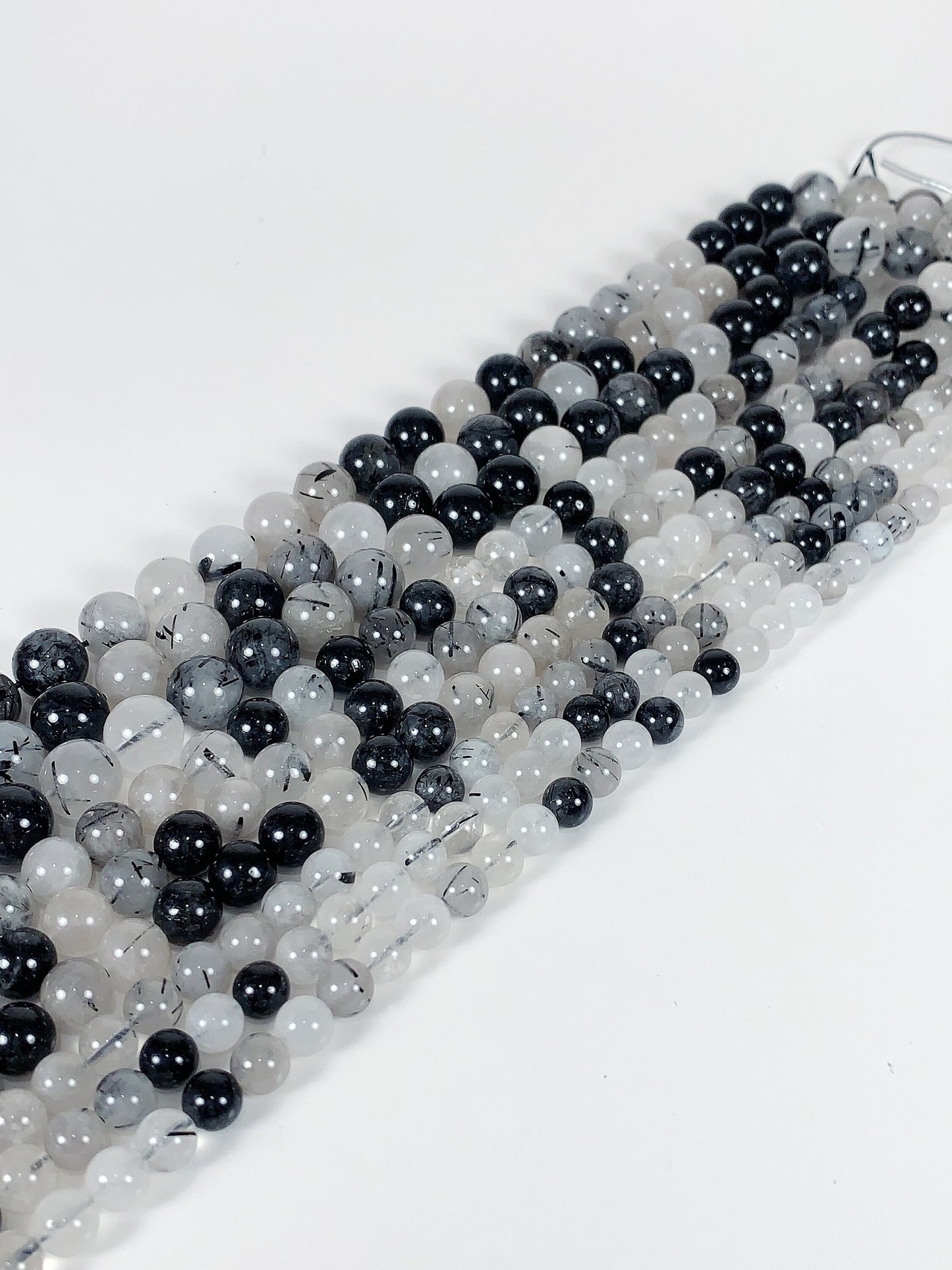 Black Tourmaline Rutilated Quartz Beads: Natural Gemstone Strand