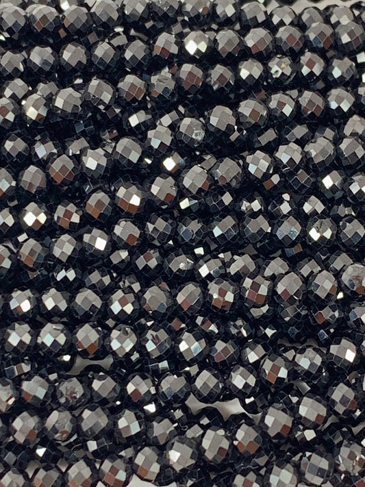 AAA Black Spinel Faceted Round Beads: 2-4mm, 15.5" Strand
