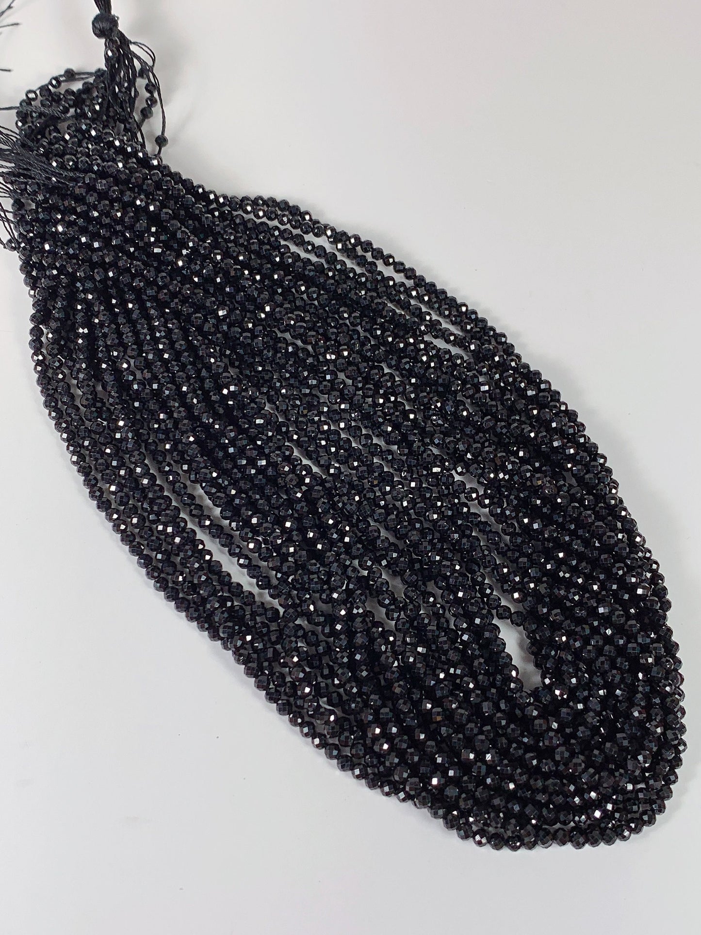 AAA Black Spinel Faceted Round Beads: 2-4mm, 15.5" Strand