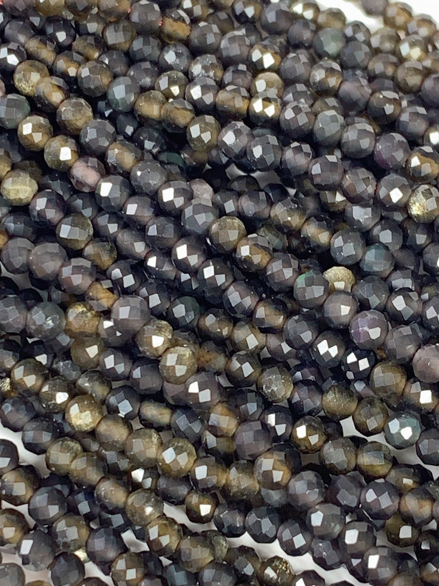Grade AAA Genuine Natural Gold Obsidian  Faceted Round Beads 15.5" Strand 2mm 3mm 4mm