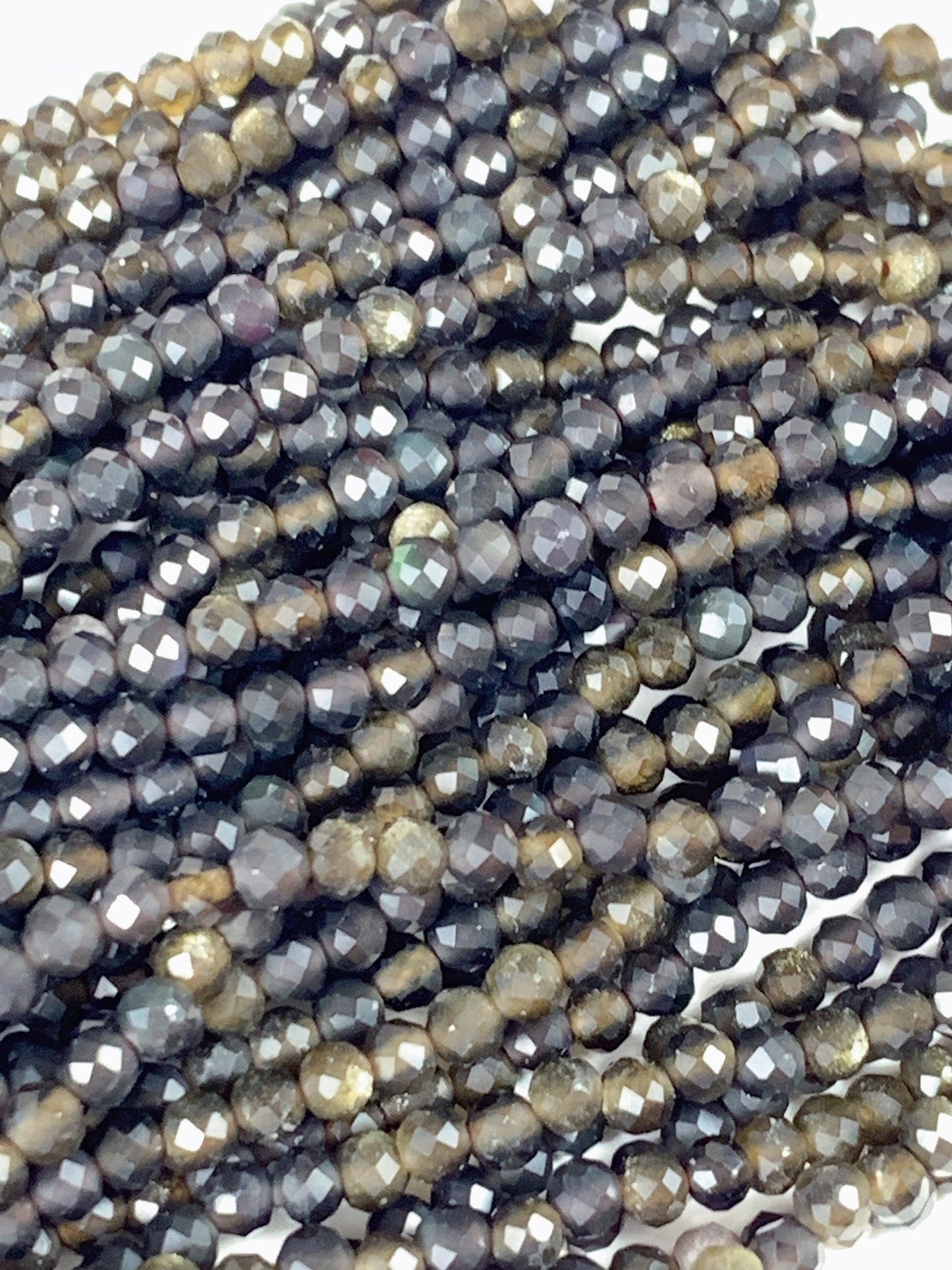 Grade AAA Genuine Natural Gold Obsidian  Faceted Round Beads 15.5" Strand 2mm 3mm 4mm