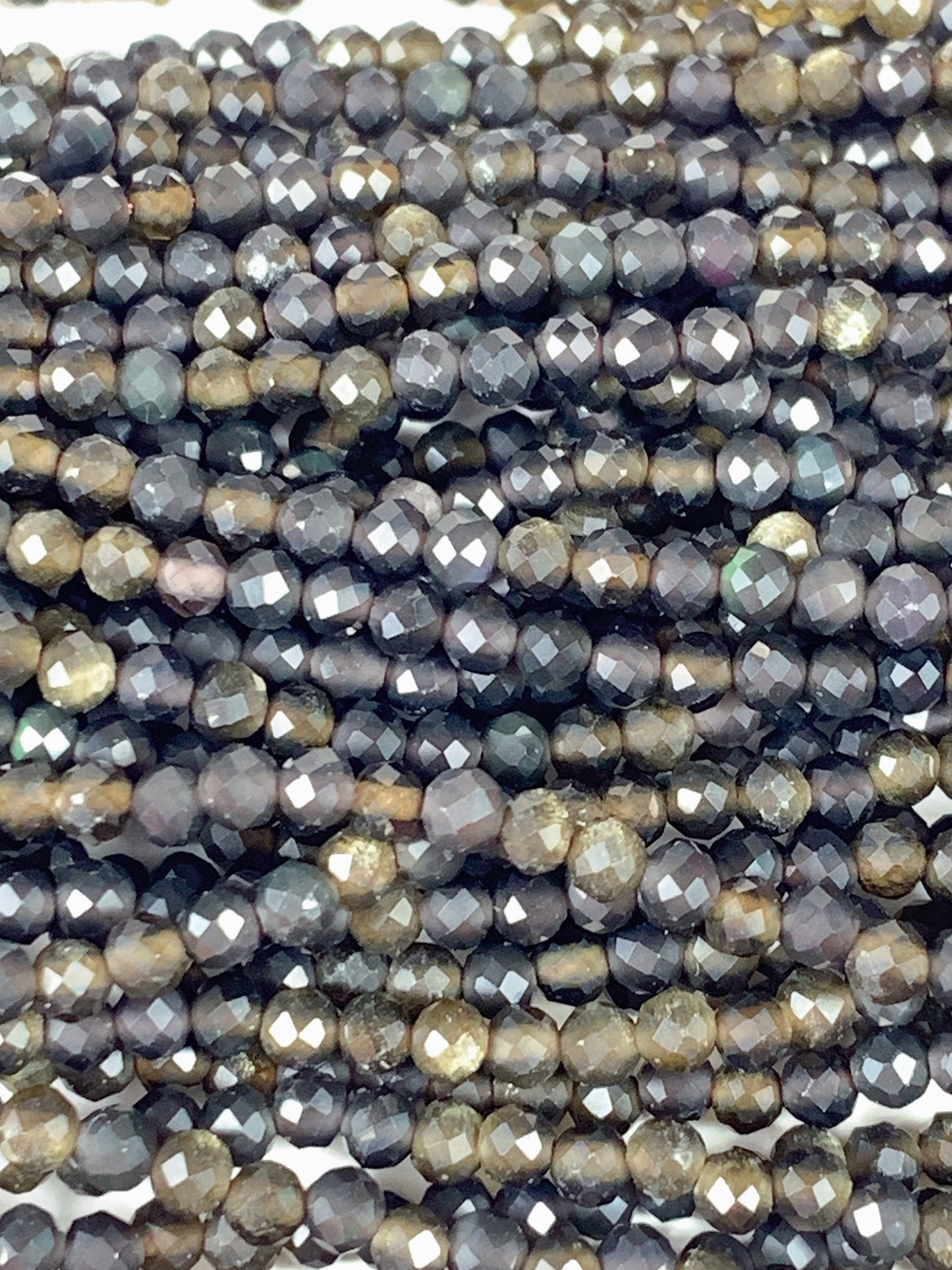 Grade AAA Genuine Natural Gold Obsidian  Faceted Round Beads 15.5" Strand 2mm 3mm 4mm