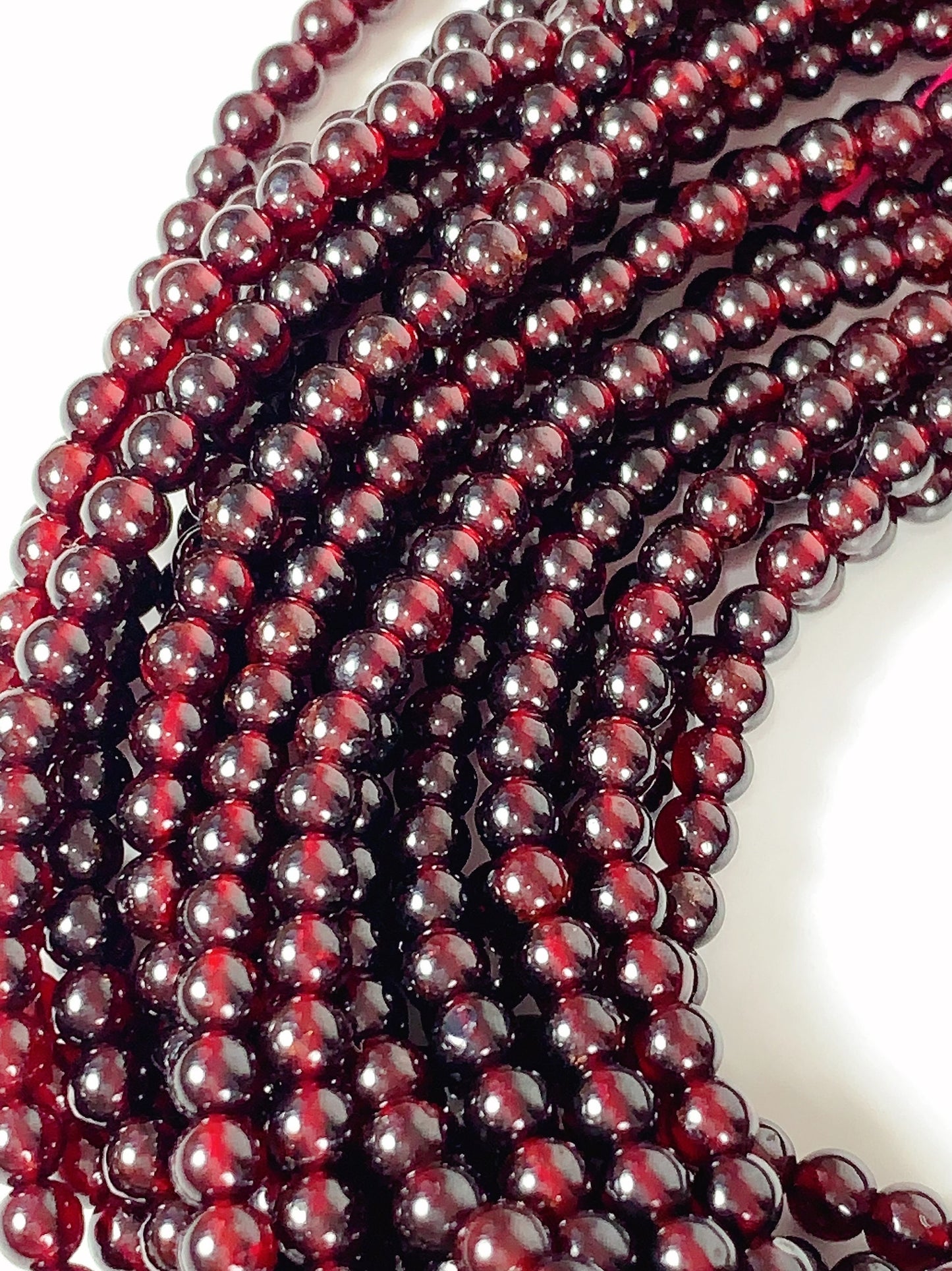 Grade AA Genuine Natural Red Garnet Smooth Round Beads  Stretch Necklace 4mm