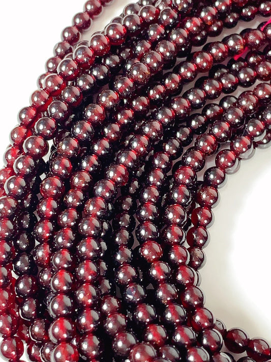 Grade AA Genuine Natural Red Garnet Smooth Round Beads  Stretch Necklace 4mm