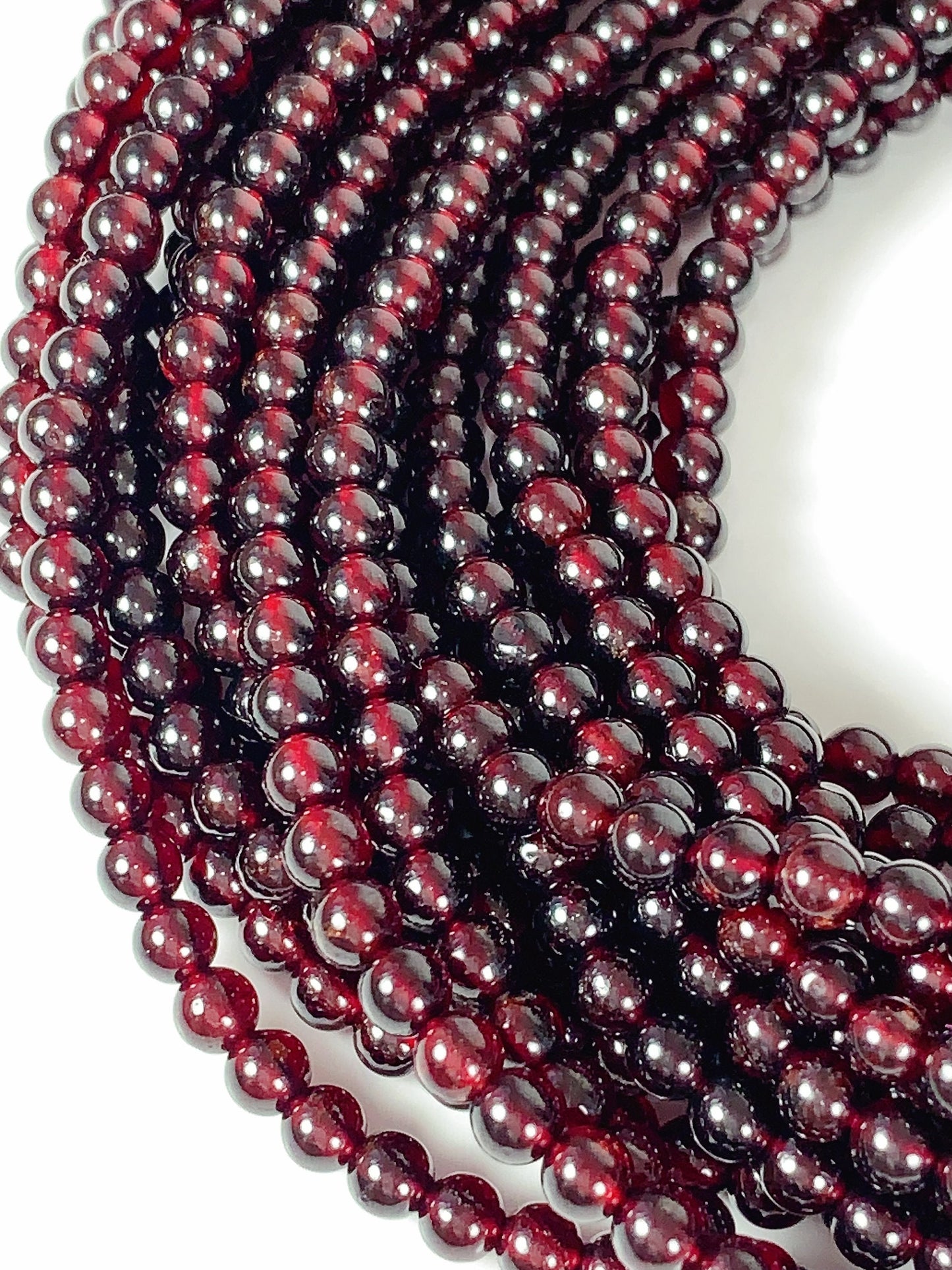 Grade AA Genuine Natural Red Garnet Smooth Round Beads  Stretch Necklace 4mm