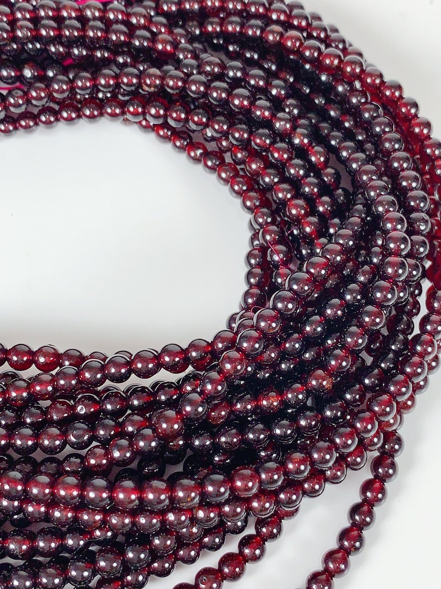 Grade AA Genuine Natural Red Garnet Smooth Round Beads  Stretch Necklace 4mm