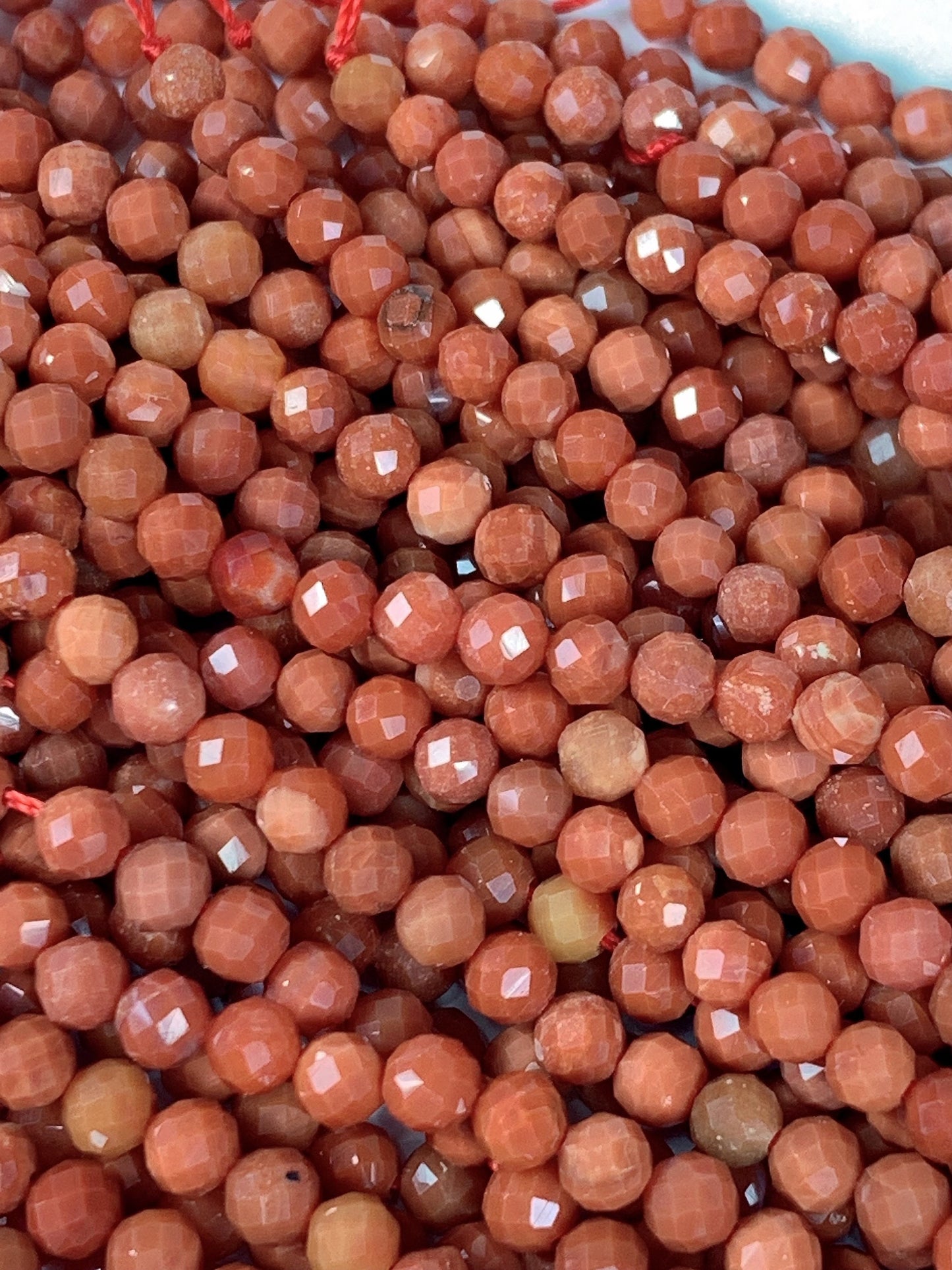 AAA Natural Cream Red NanHong Agate Faceted Round Beads Gemstone Strand 15.5