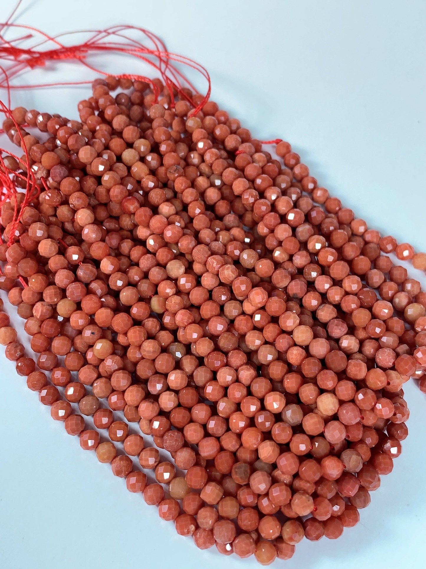 AAA Natural Cream Red NanHong Agate Faceted Round Beads Gemstone Strand 15.5