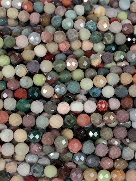 Rainbow Agate Faceted Round Beads: Natural Alashan Gemstone Strand