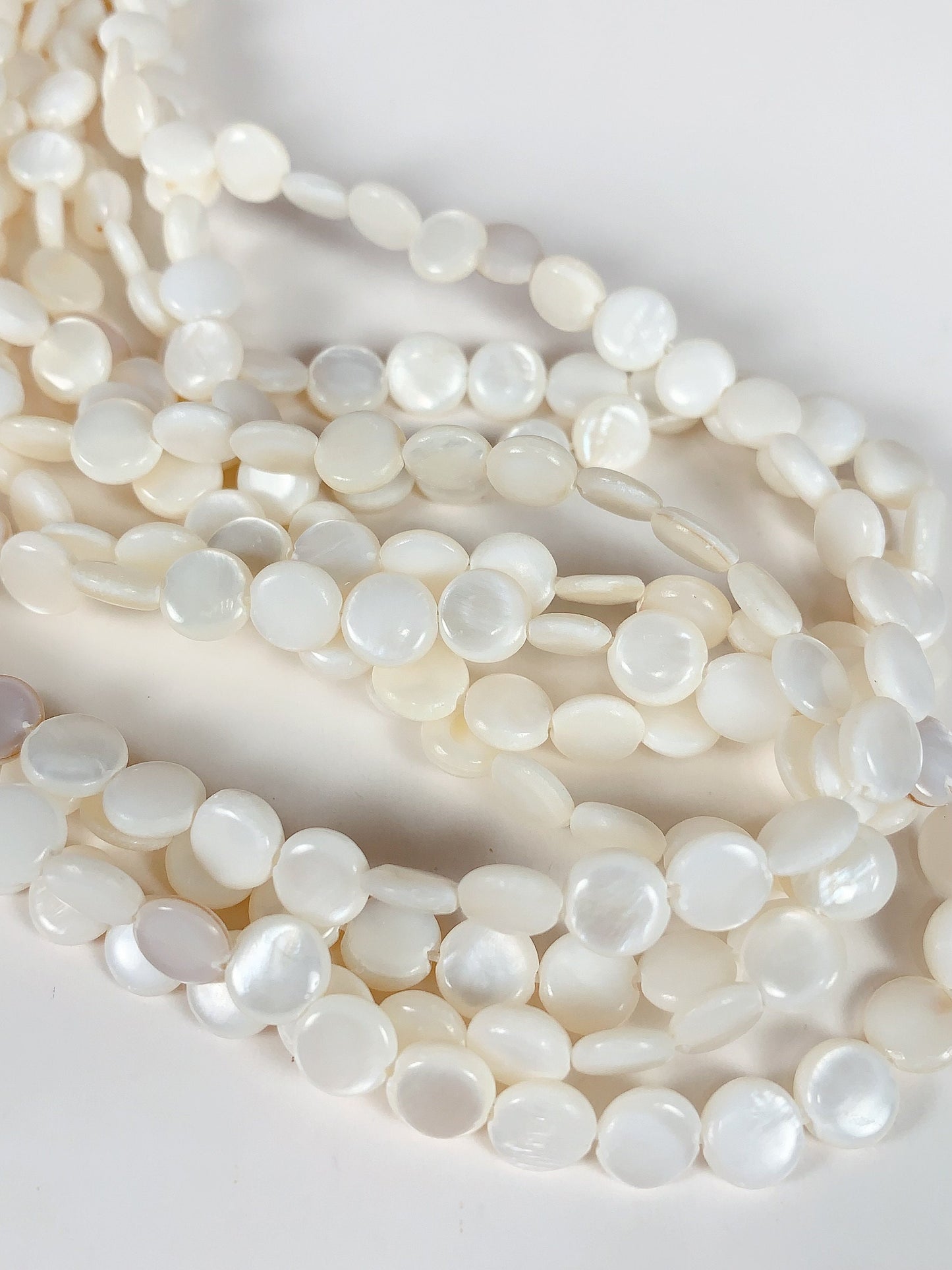 Genuine Natural White Mother of pearl Shell  Smooth Flat Round Beads 15.5" Strand 6mm 8mm 10mm 12mm 15mm
