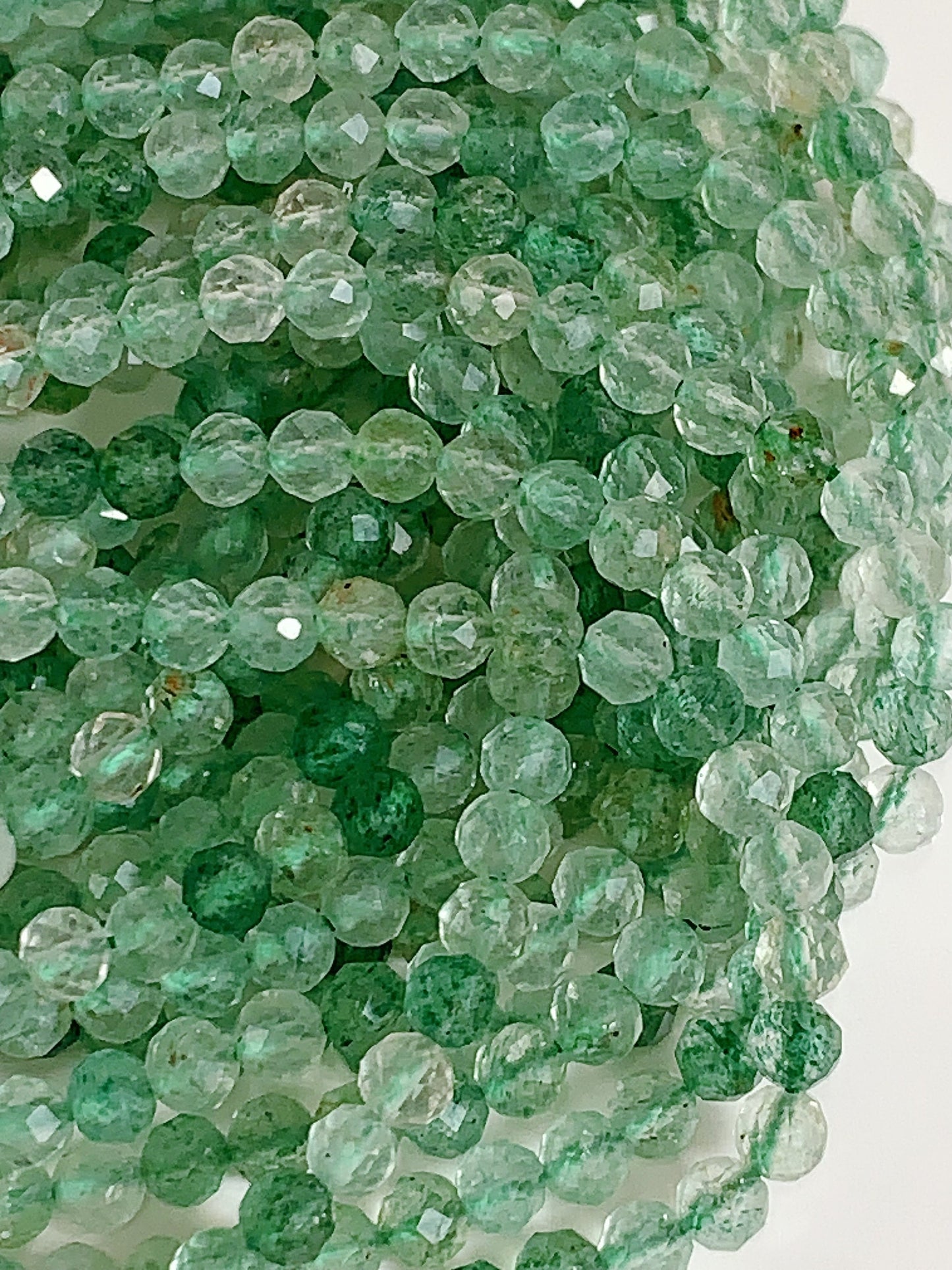 AAA Green Strawberry Quartz Beads: Faceted Round Gemstone Strand