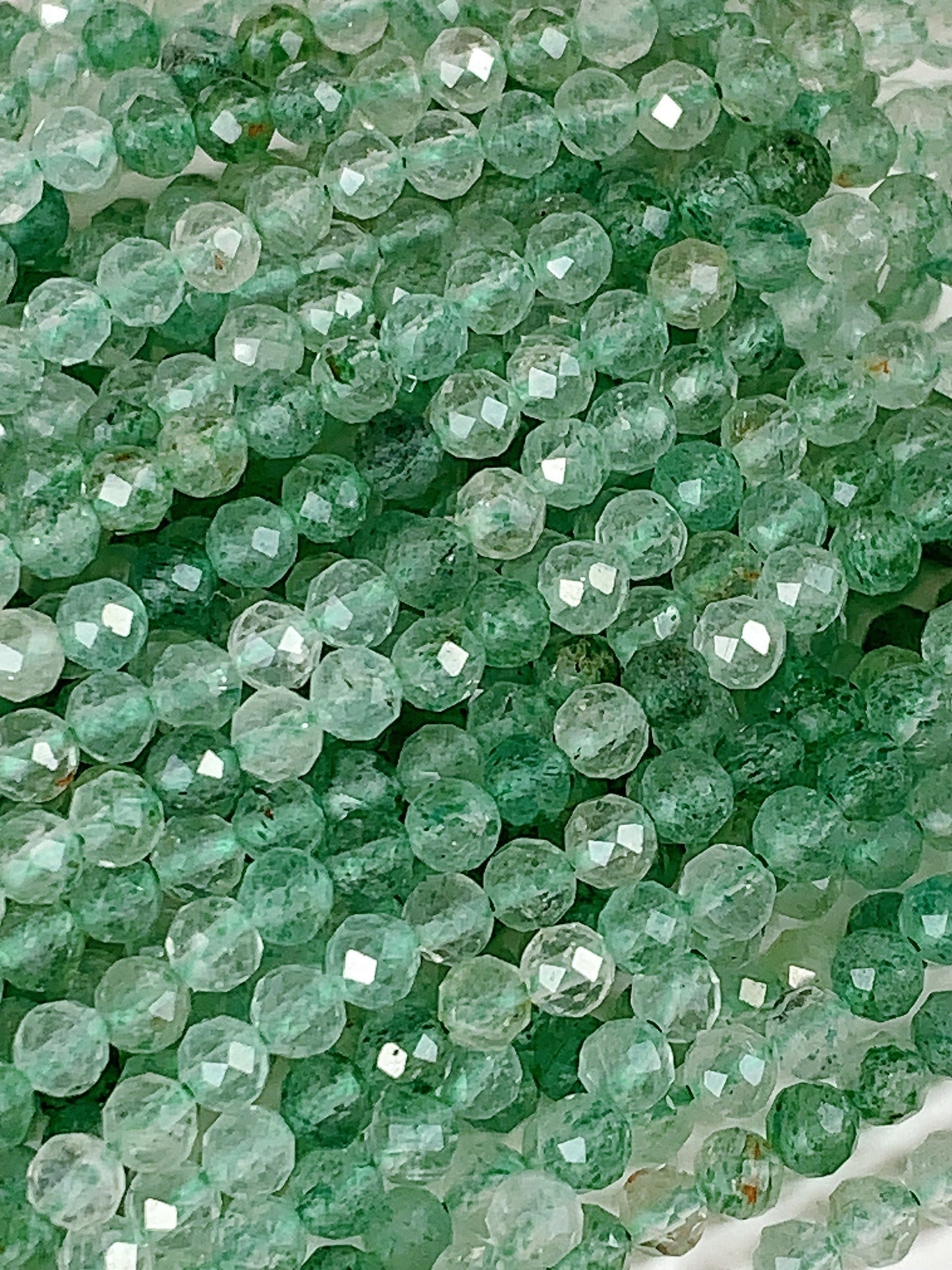 AAA Green Strawberry Quartz Beads: Faceted Round Gemstone Strand