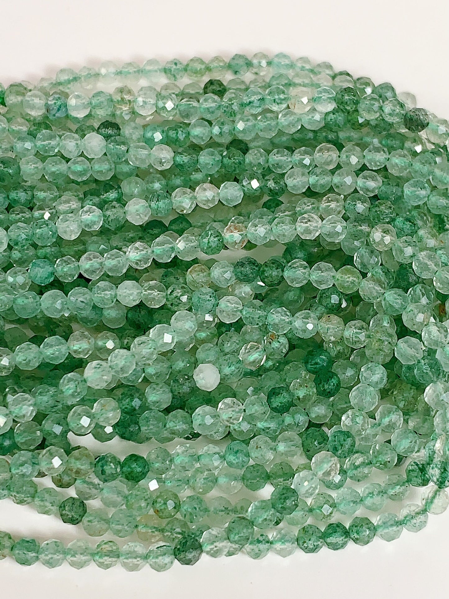 AAA Green Strawberry Quartz Beads: Faceted Round Gemstone Strand