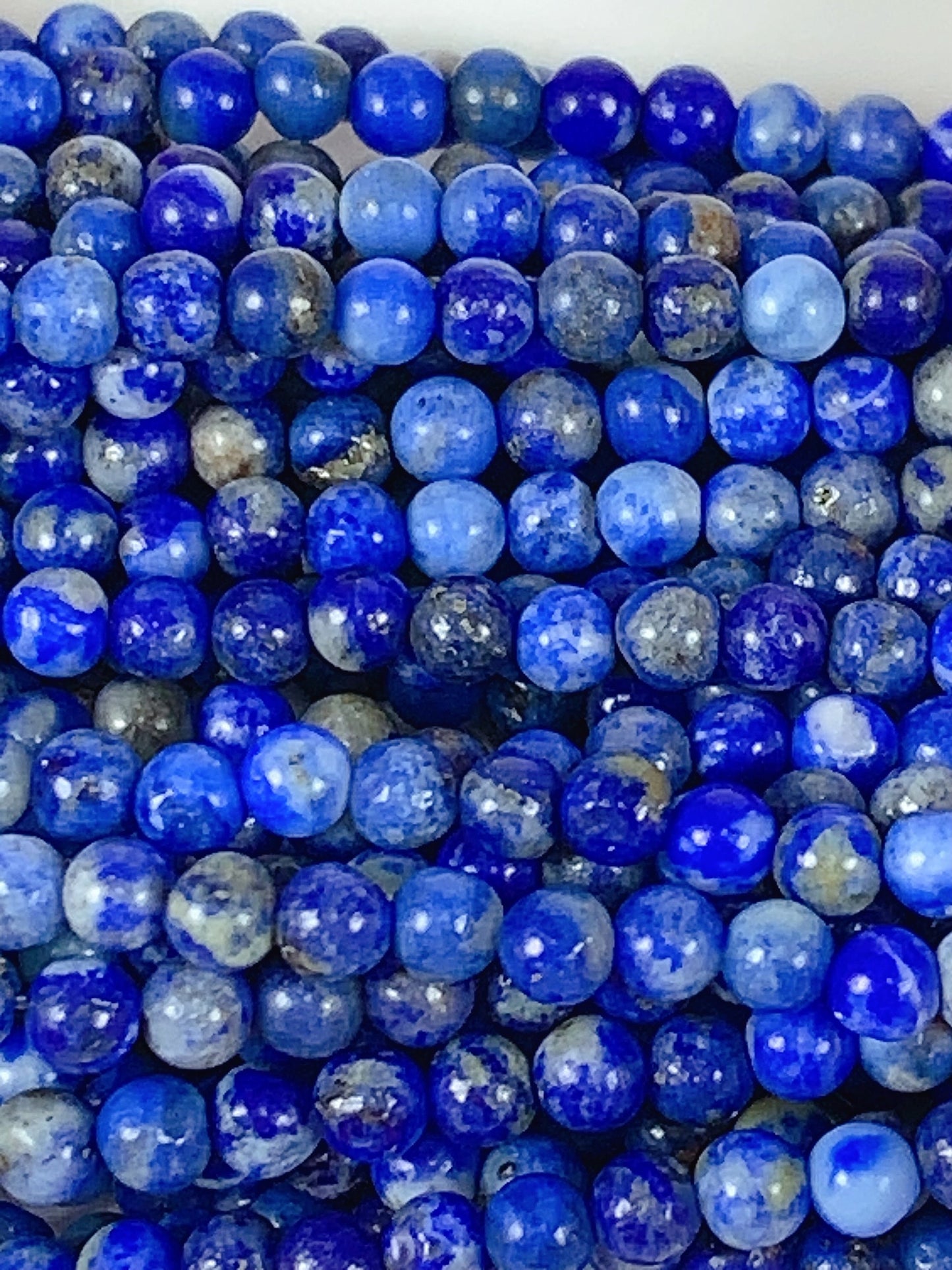 Natural Blue Golden Lapis Lazuli Beads: 15.5" Smooth Round Strand