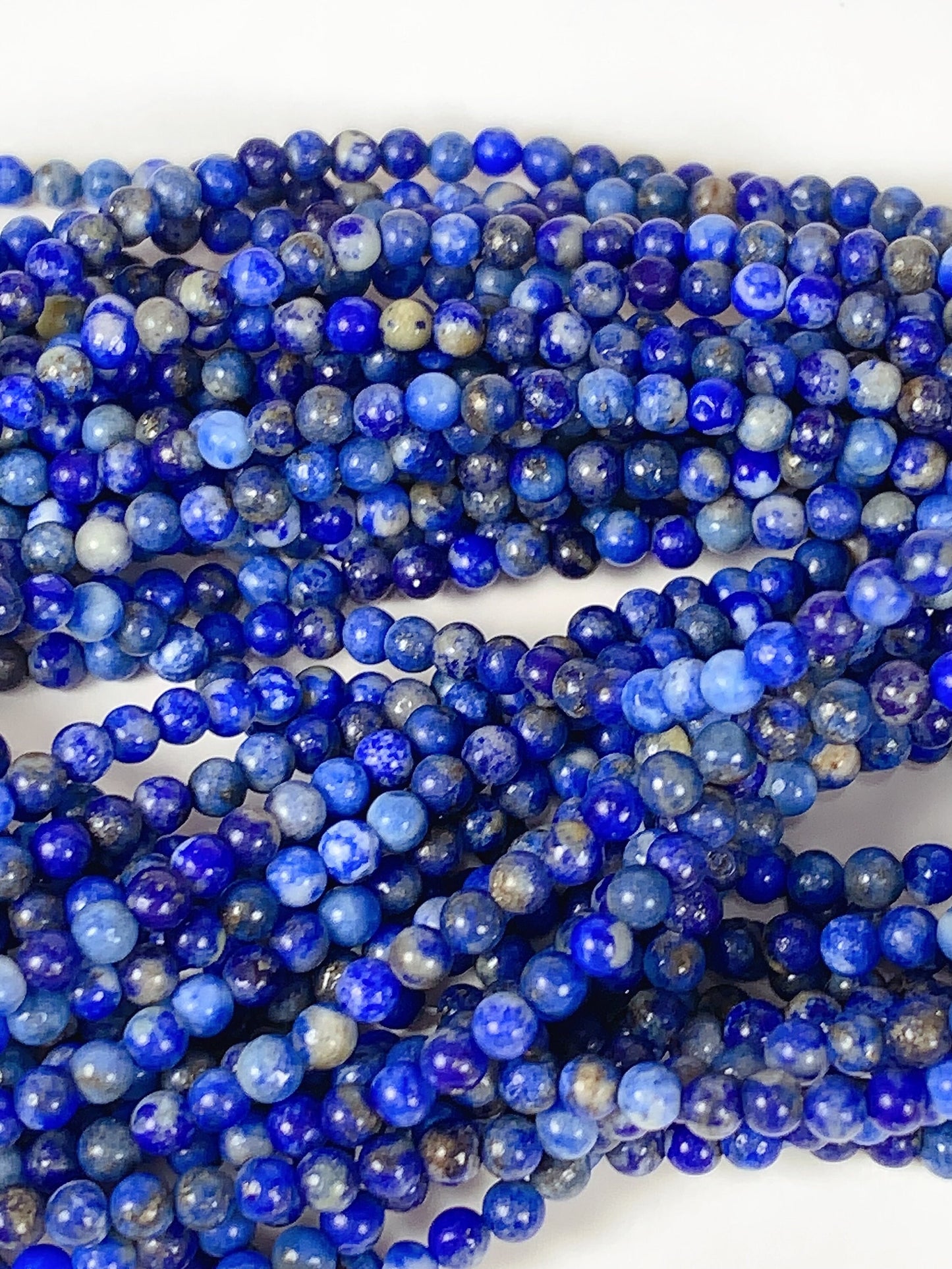 Natural Blue Golden Lapis Lazuli Beads: 15.5" Smooth Round Strand